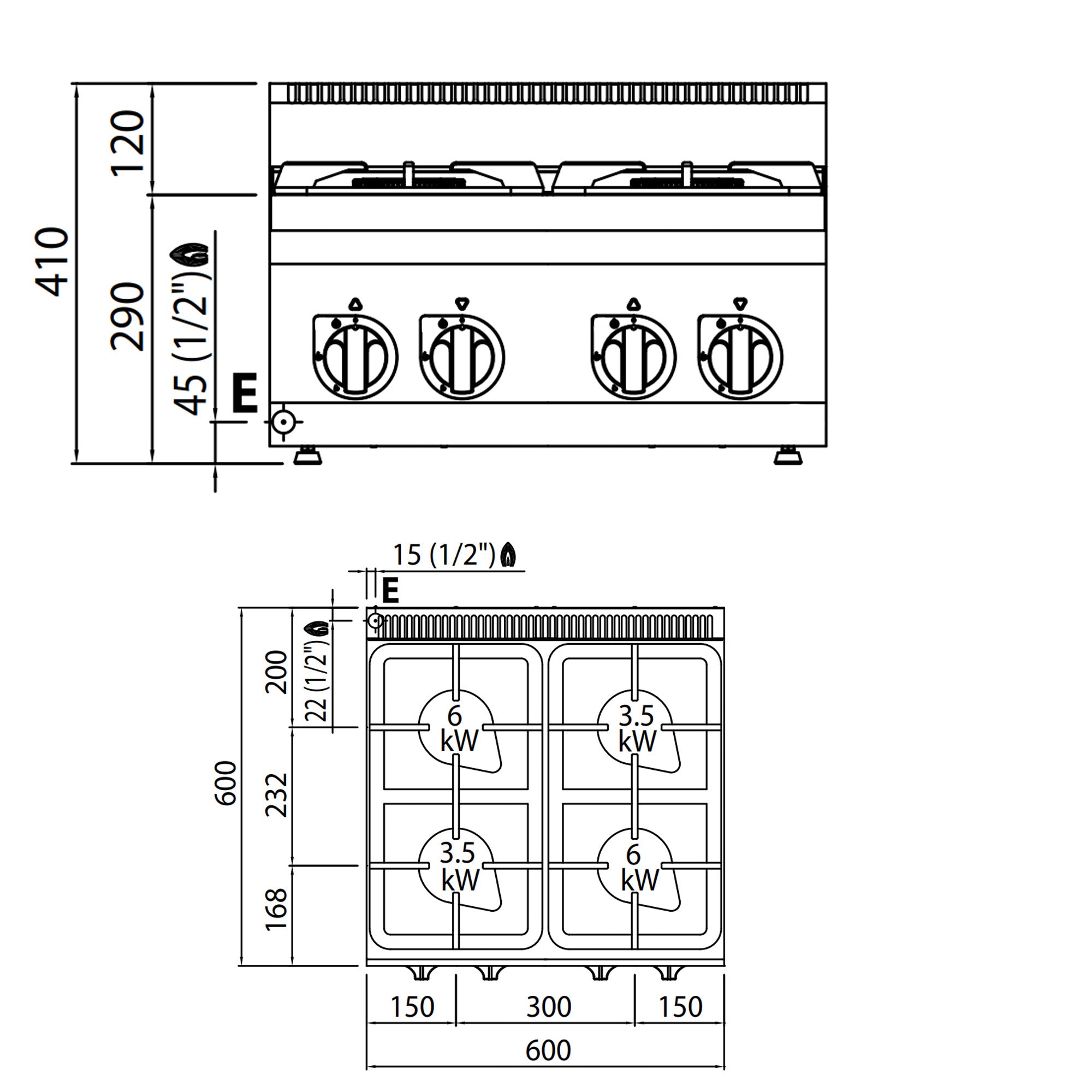 Газова печка 4x котлона (19 kW) с пилотен пламък