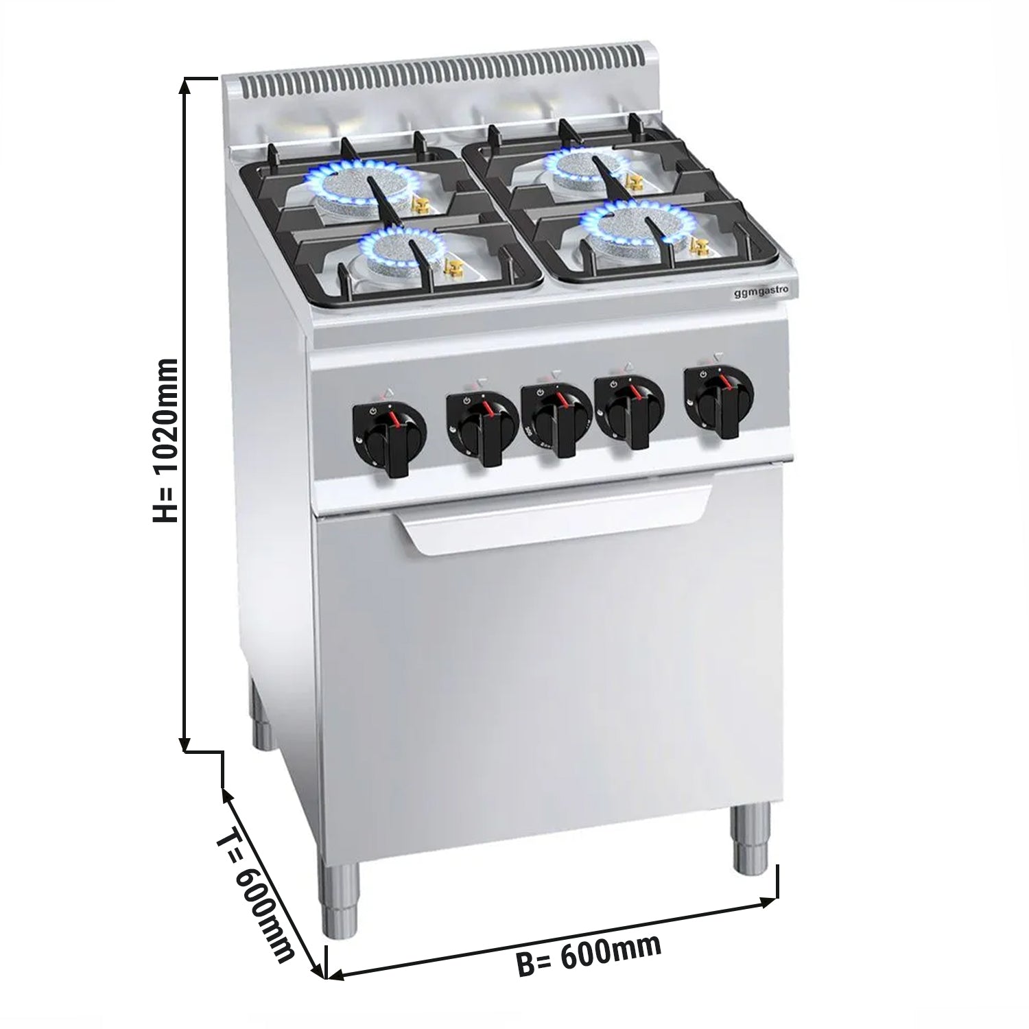 Gas stove 4x hotplate (19 kW) + electric convection oven (3 kW)