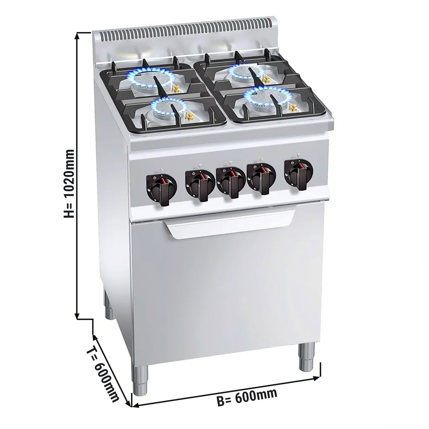 Gas stove 4x hotplate (19 kW) + gas oven (3.5 kW)