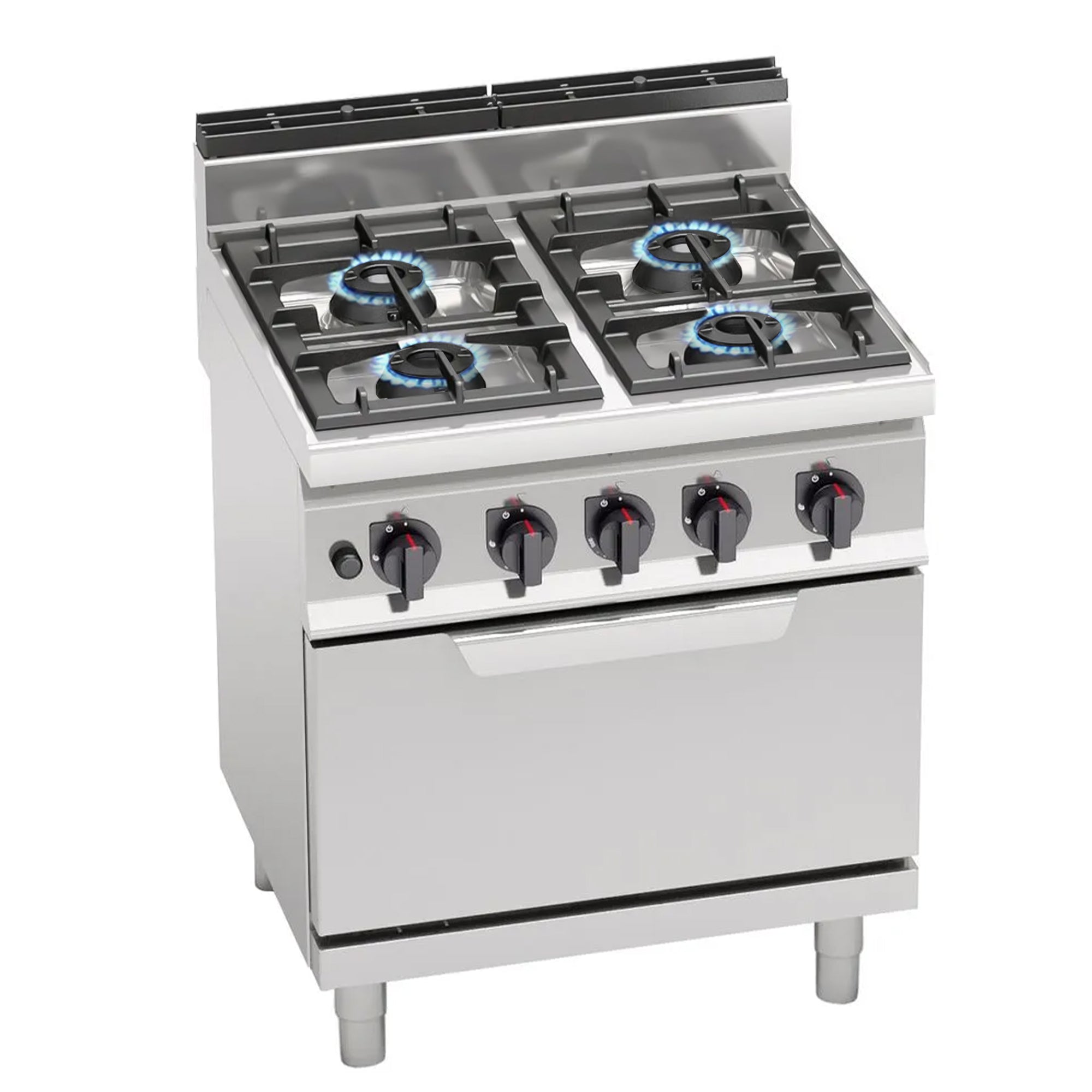 Gas hob with 4 burners (28 kW) including static gas oven (7.8 kW)