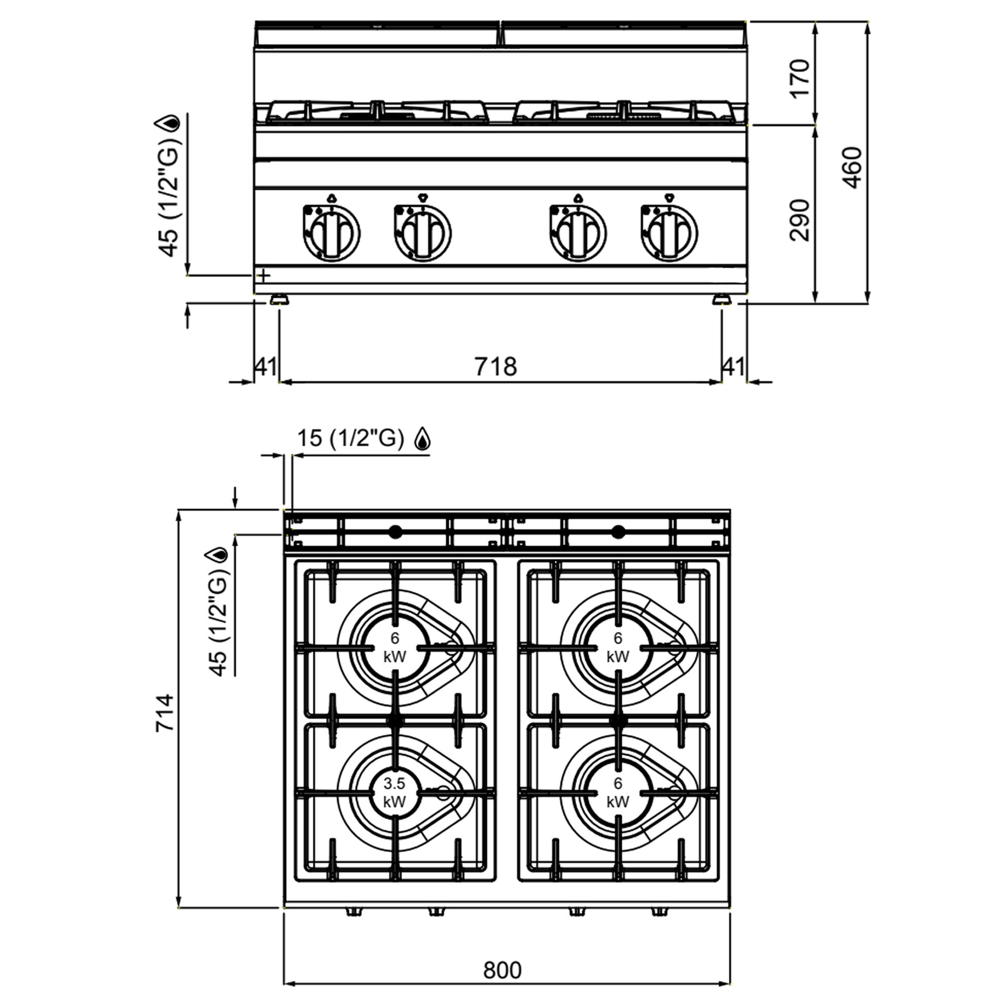 Газова печка 4x котлона (21,5 kW) с пилотен пламък