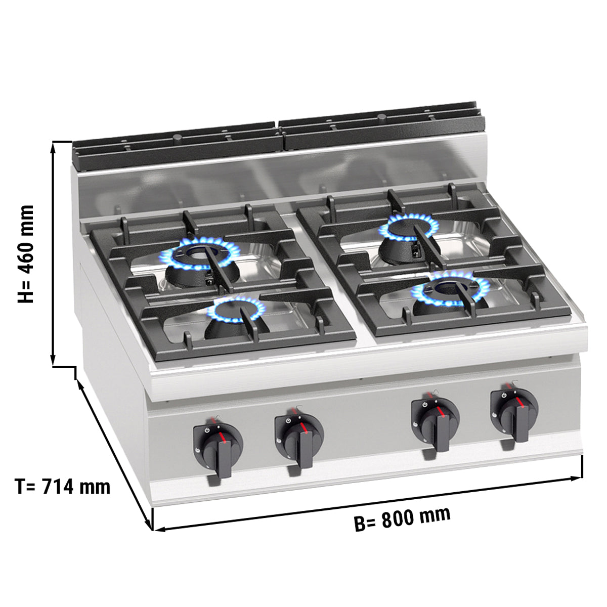 Gas stove with 4 burners (28 kW) - with control flame