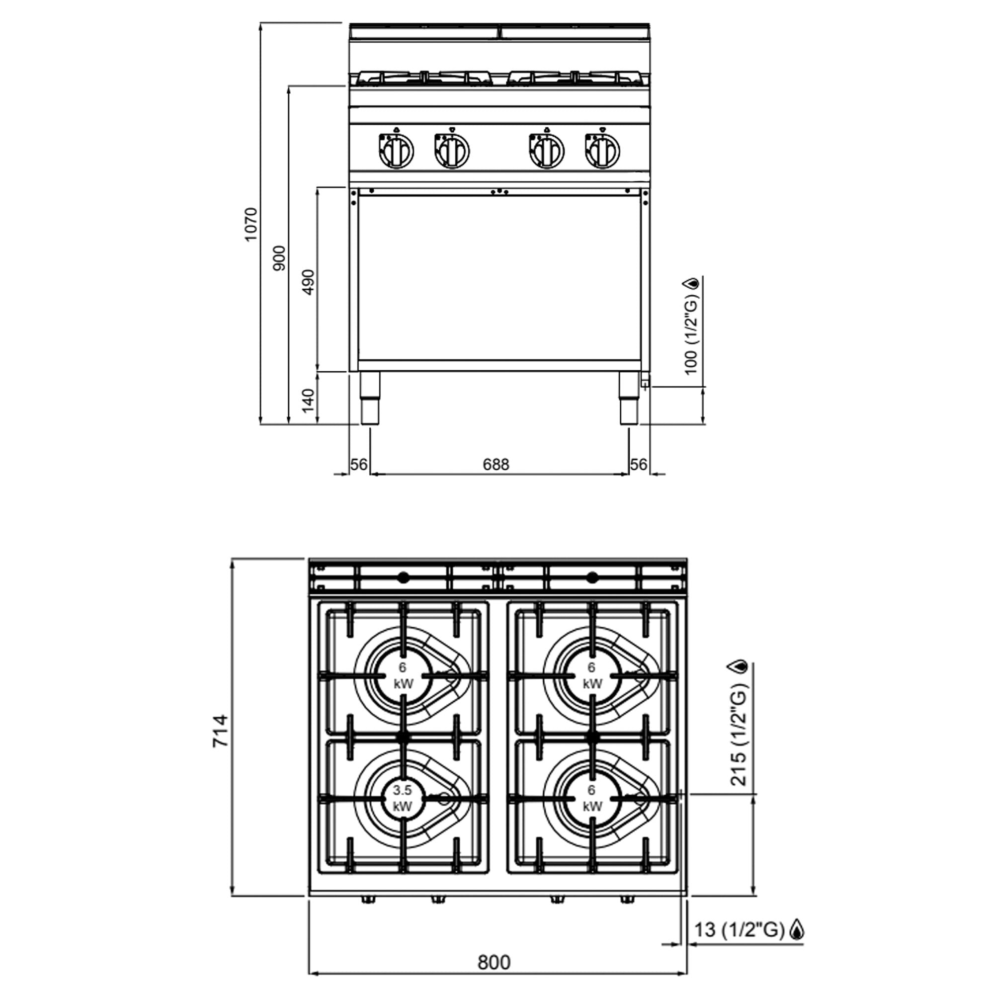 Газова печка 4x котлона (21,5 kW) с пилотен пламък