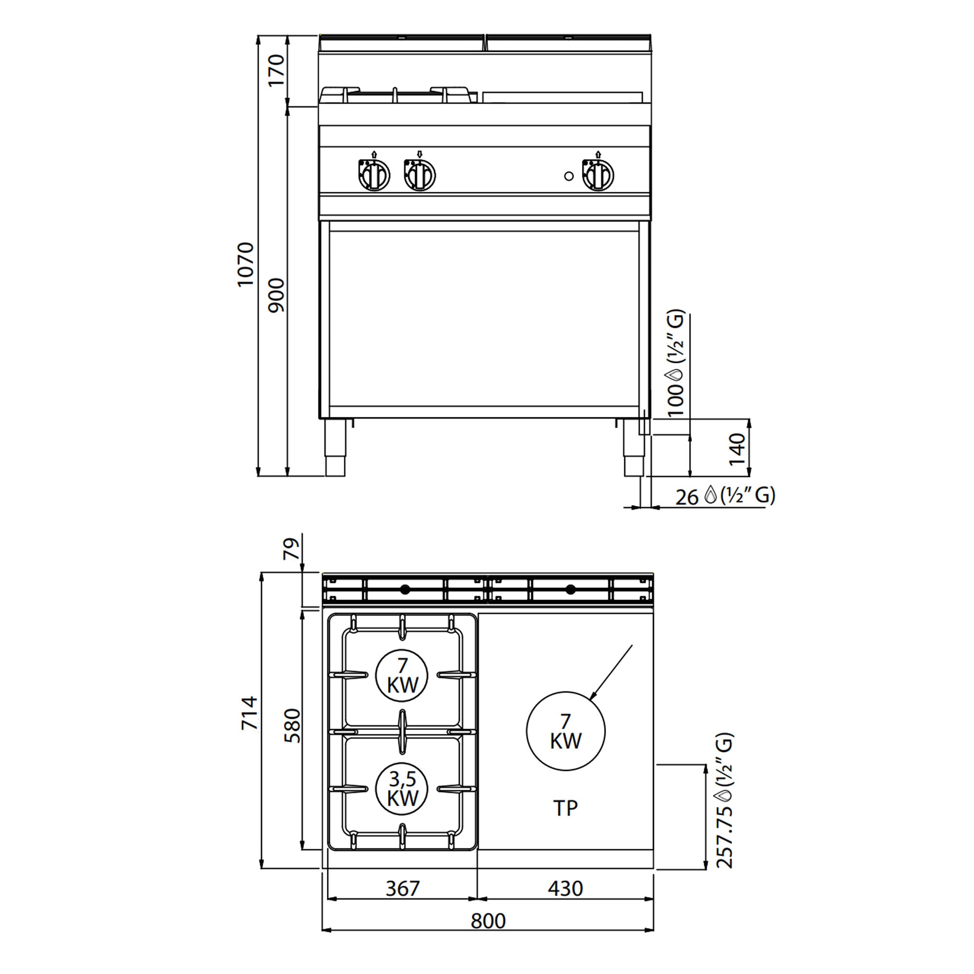 Stove with heating plates + Gas stove 2x hotplates (17.5 kW)