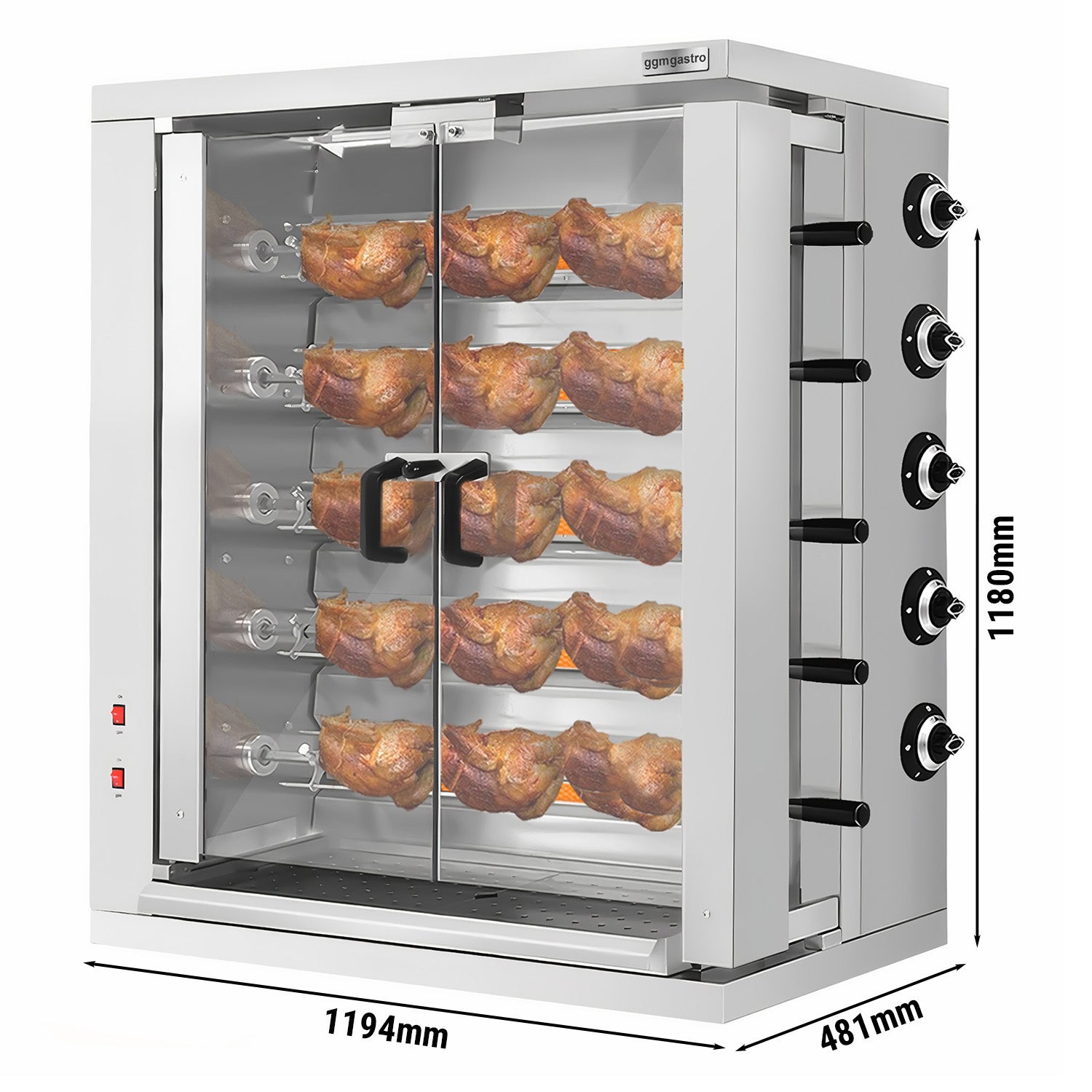 Gas grill for chickens ECO - 32.33 kW - with 5 skewers for 30 chickens