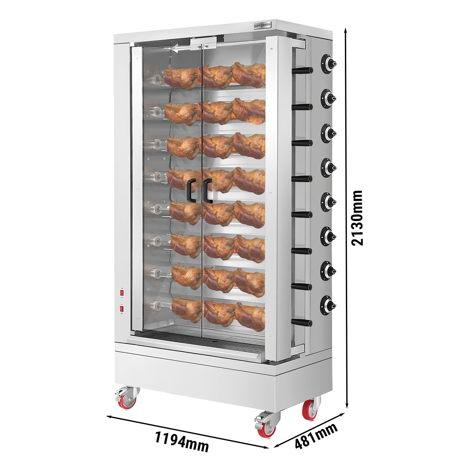 Gas grill for chickens ECO - 51.73 kW - with 8 skewers for 48 chickens