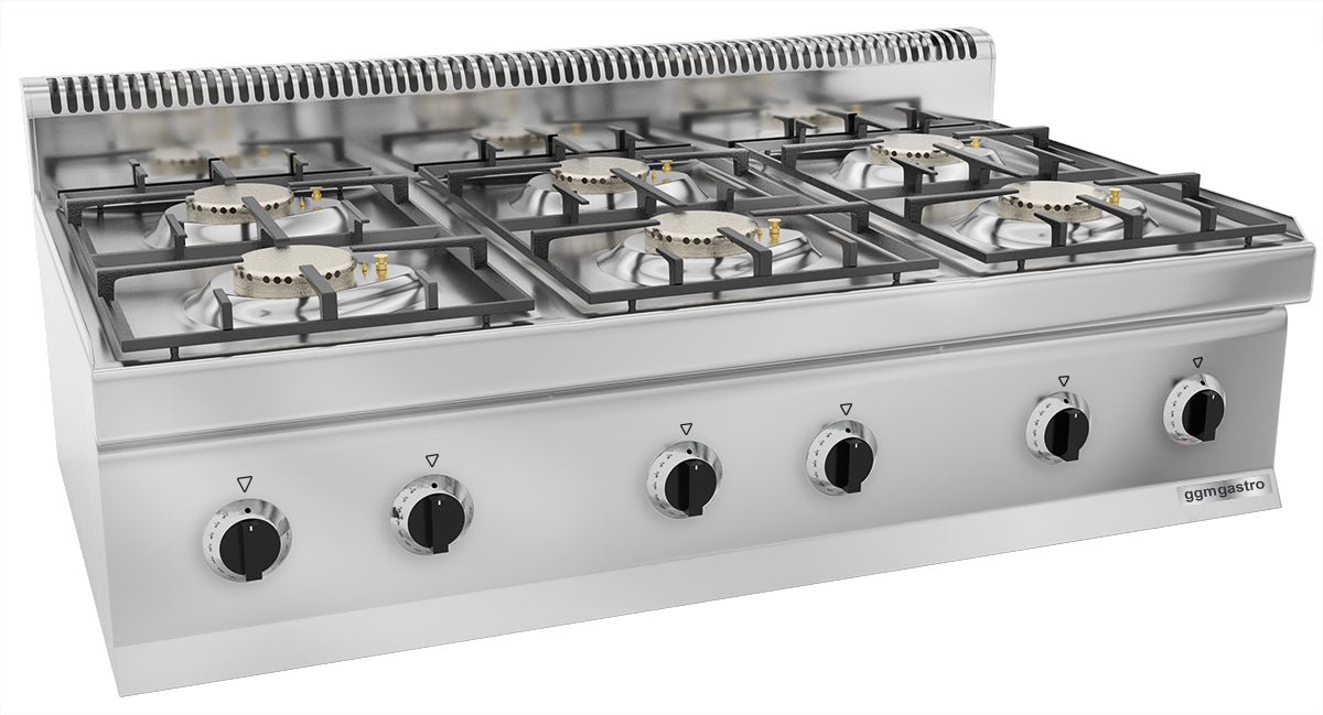 Gas hob with 6 burners (36 kW) with pilot flame