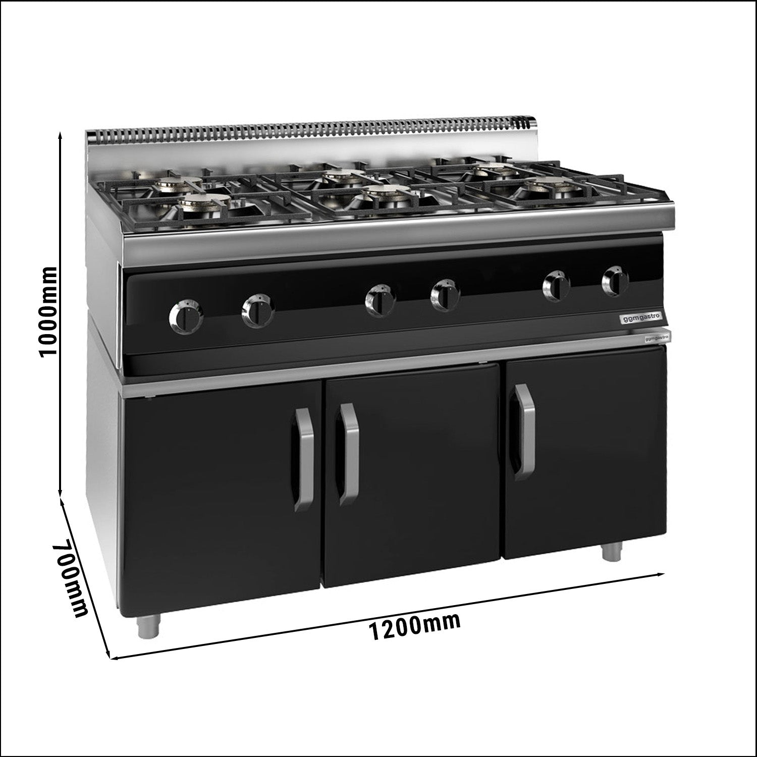 Gas hobs with 6 burners (36 kW) with pilot flame + base