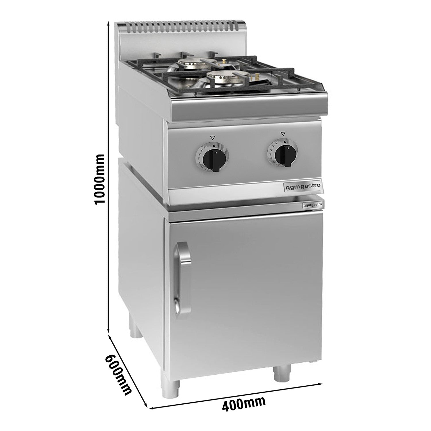 Gas stove with 2 burners 7kW) with pilot flame + base