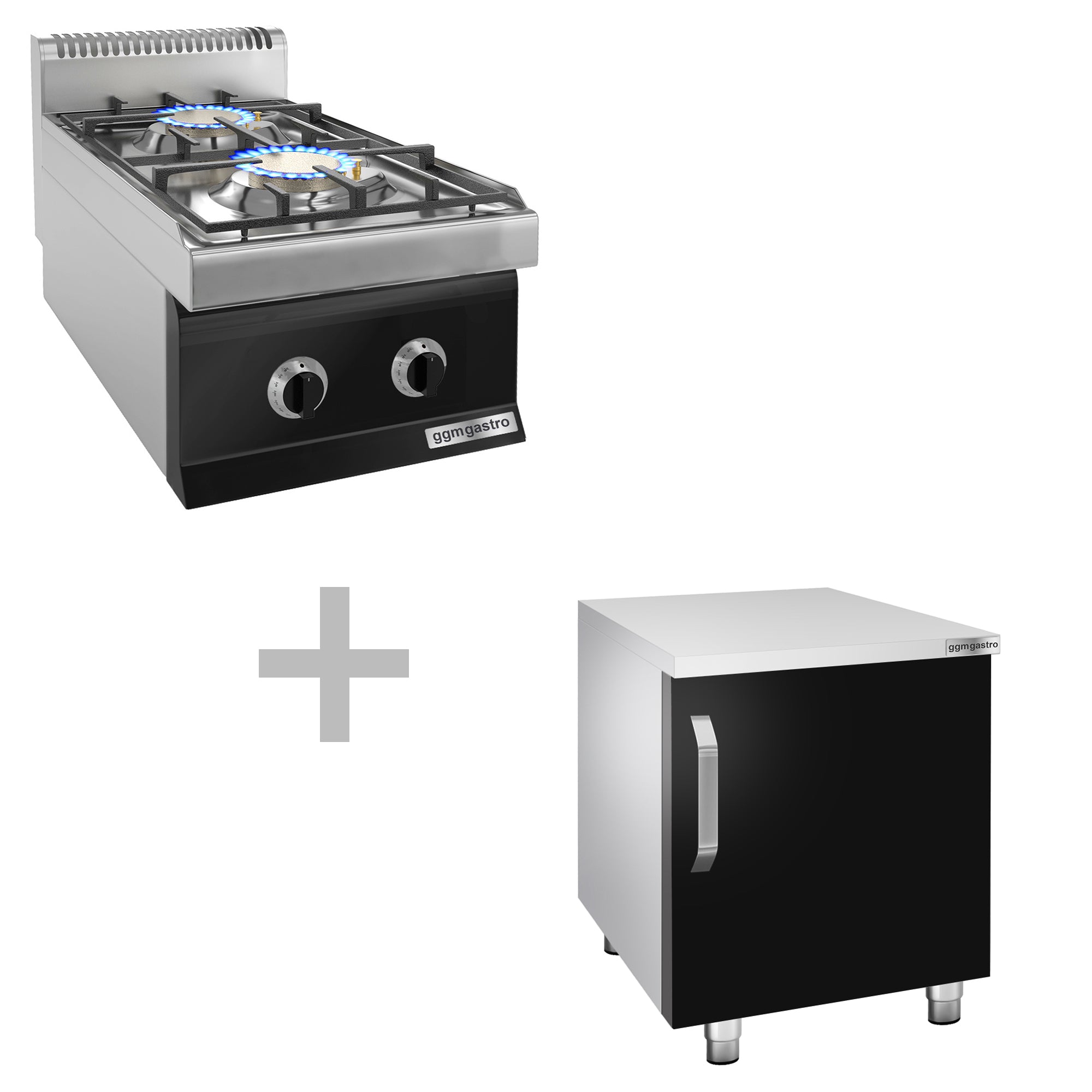 Gas hobs with 2 burners (10 kW) with pilot flame + base