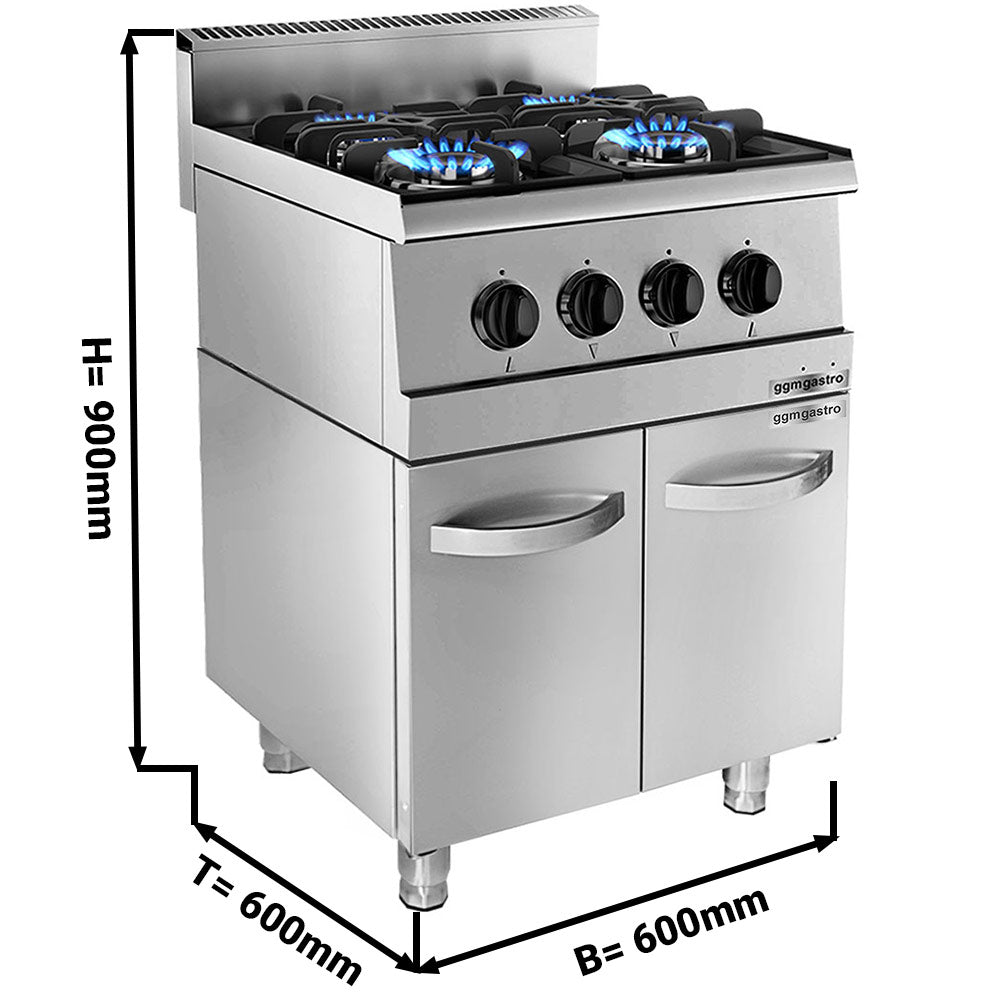 Gas stove - 4 burners - 12 kW - including base cabinet