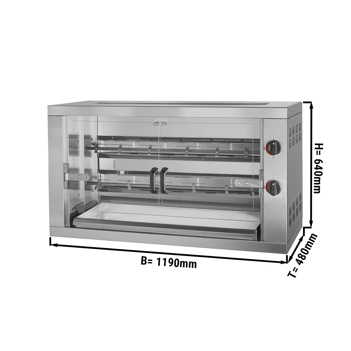 Gas grill for chickens Compact with 2 skewers for 12 chickens