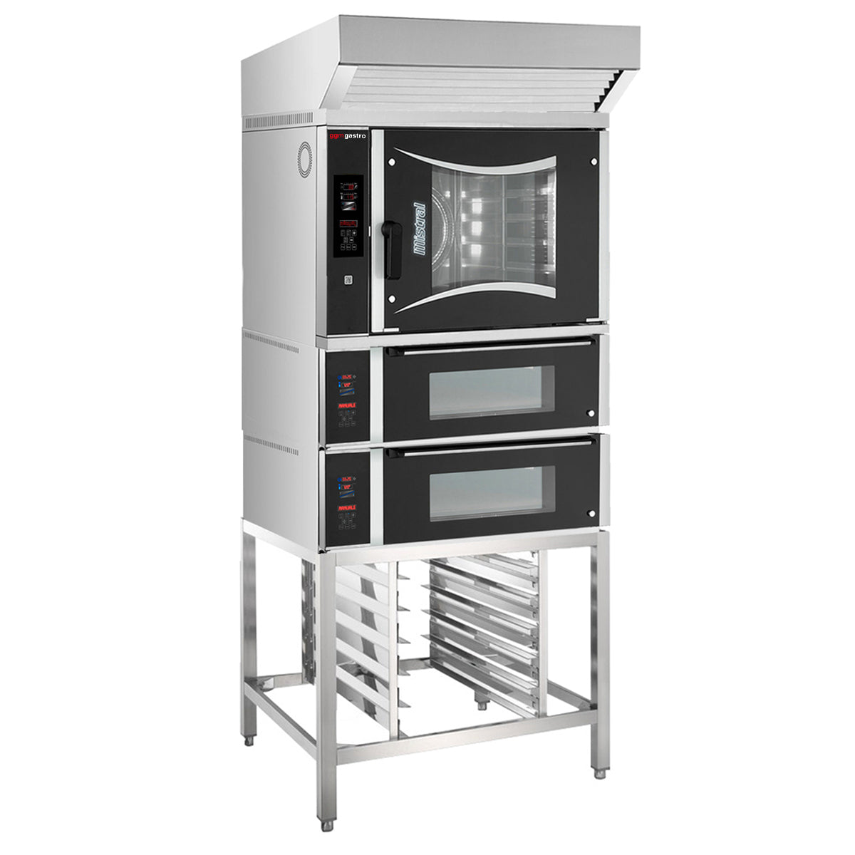 Gas convection oven - 6x EN 60 x 40 cm - incl. 2 pizza ovens / deck, hood and base