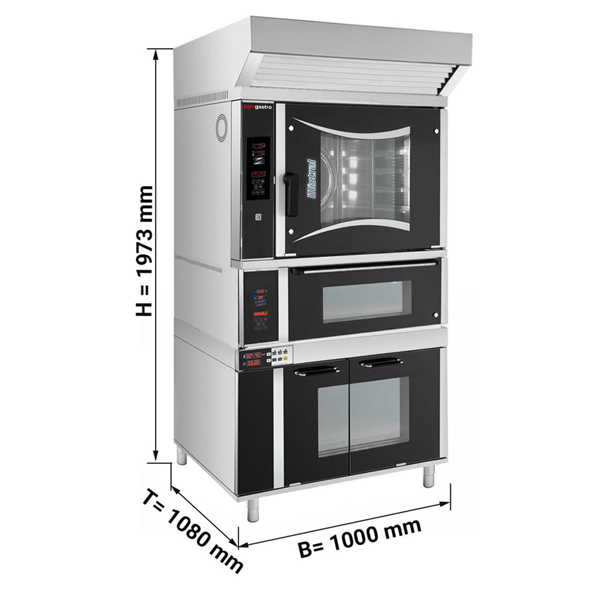 Gas convector oven for bakeries - digital - 6x EN 60x40 - incl. pizza ovens, hood and proofing cabinet