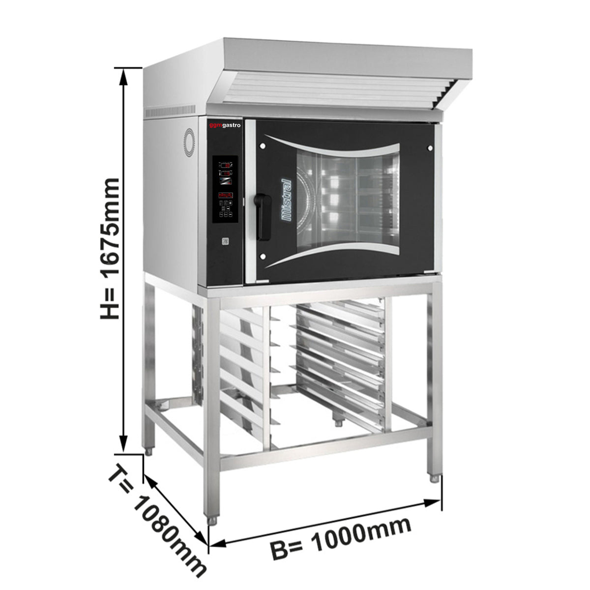 Gas convection oven - 6x EN 60 x 40 cm - including hood and base