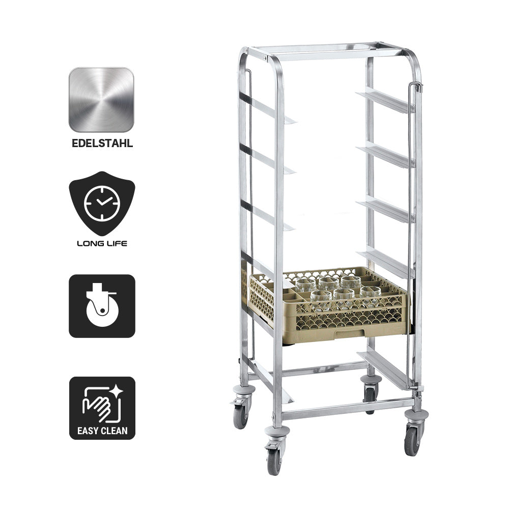 Stainless steel dish trolley - for 6 baskets