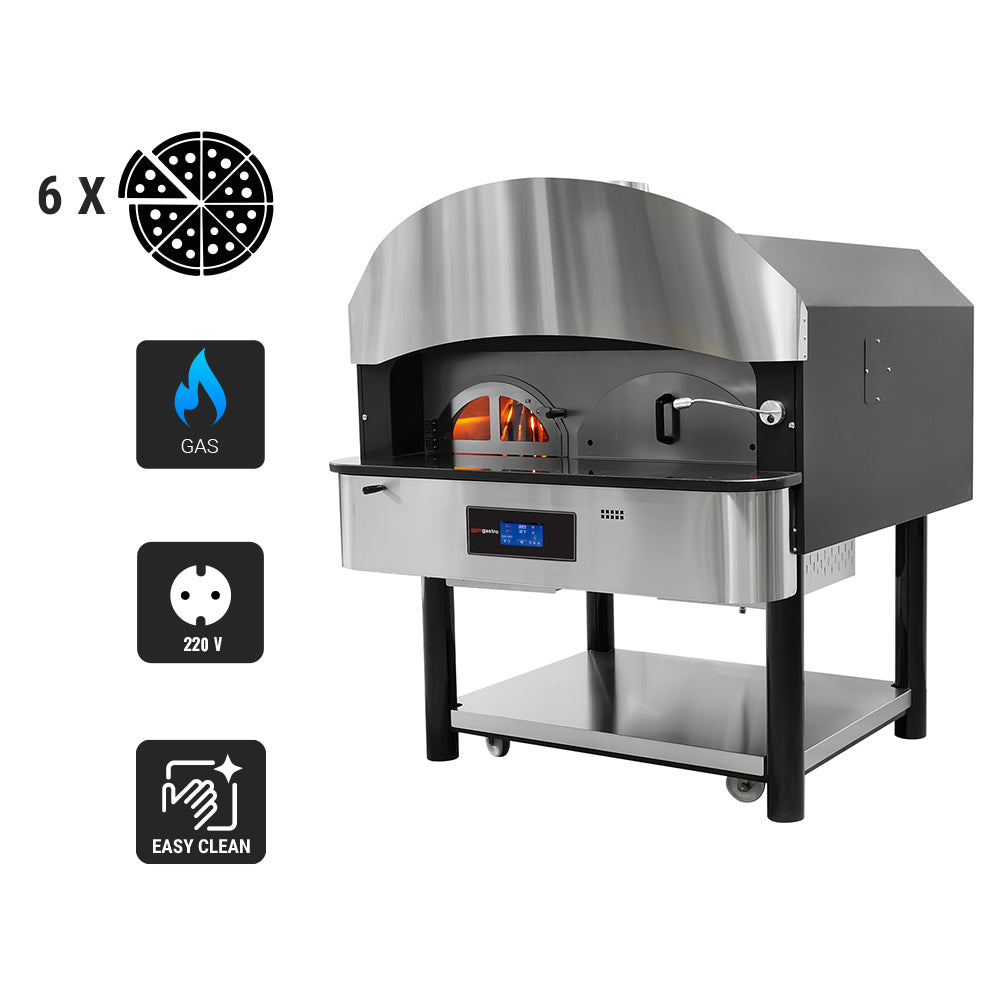 Gas pizza oven (with wooden tank) - rotating - 6x Ø 30 cm