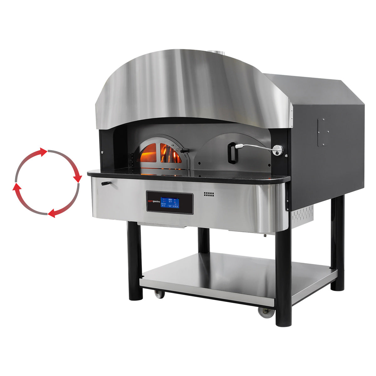 Gas pizza oven (with wooden tank) - rotating - 6x Ø 30 cm