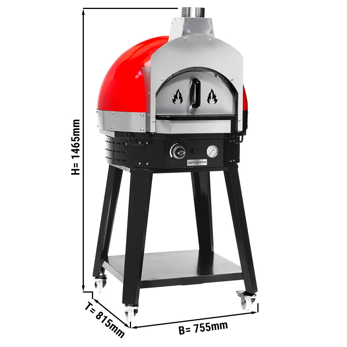 Gas pizza oven red - with base - height: 0.77 m