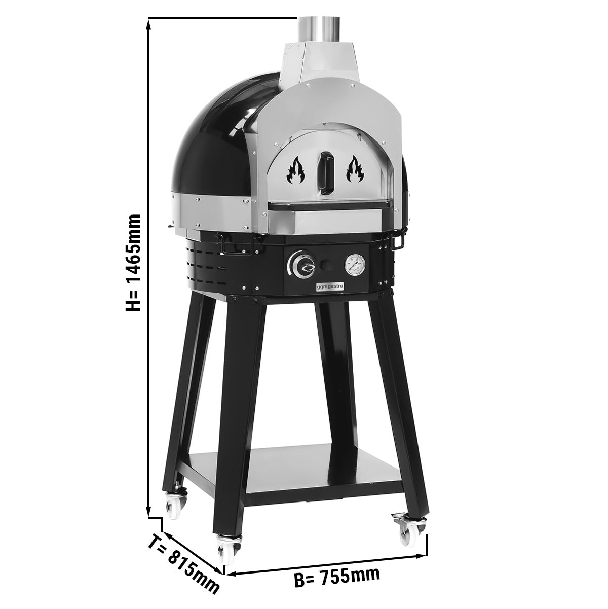 Gas pizza oven black - incl. base - height: 1.47 m