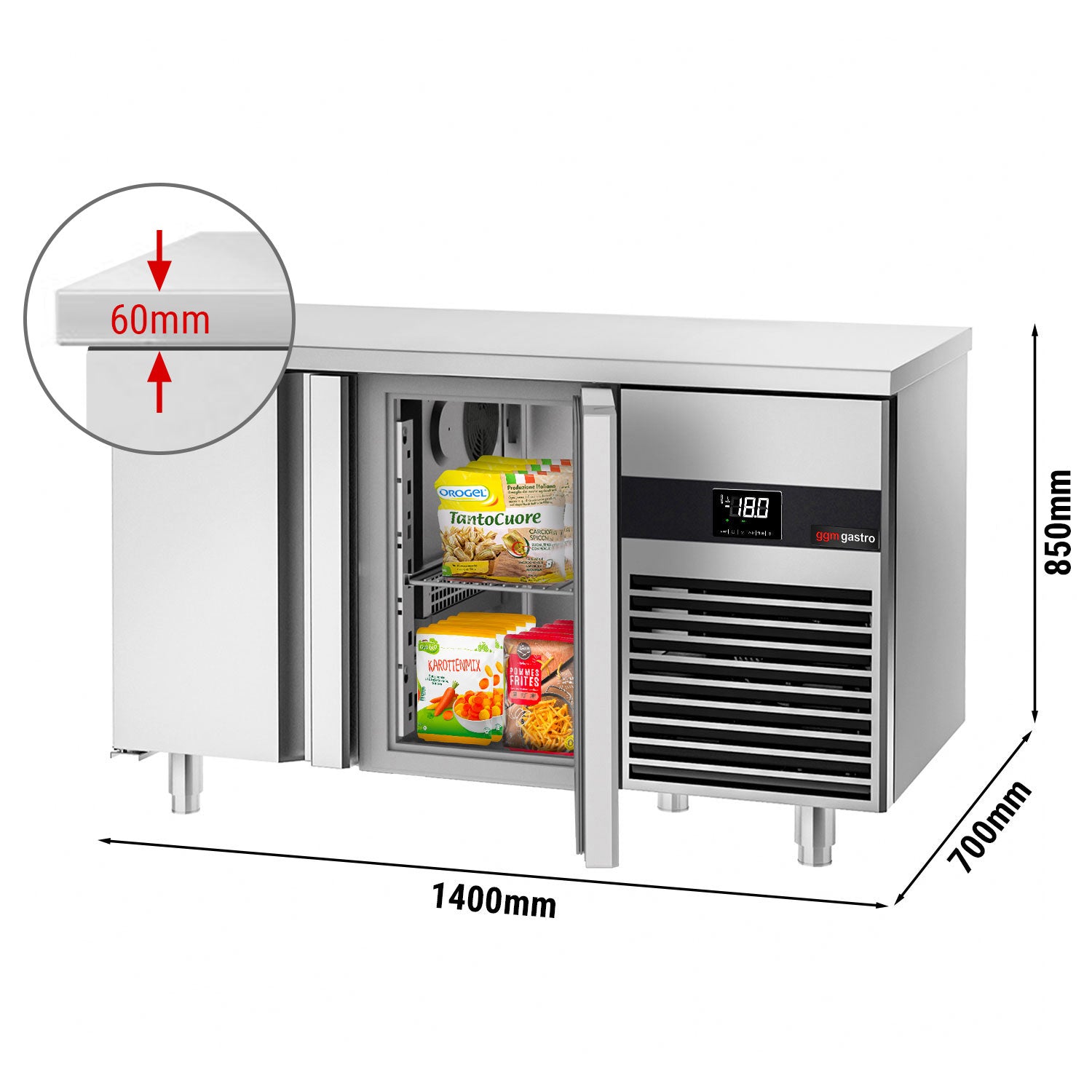 Freezer table PREMIUM - 1.4 x 0.7 m - with 2 doors