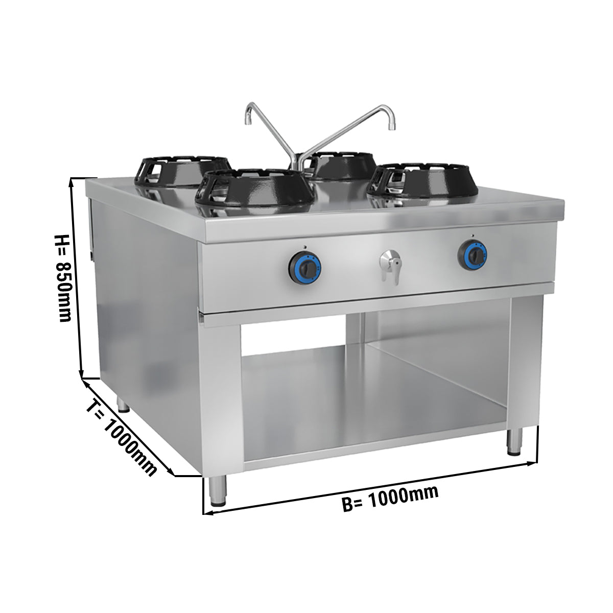 Gas stove with wok hobs - with 4 cooking places - 56 kW