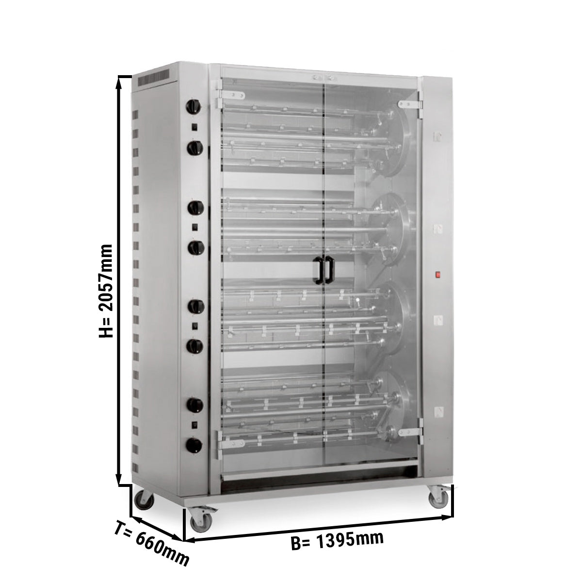 Gas rotary grill PREMIUM with 16 burners for 96 chickens - 1395 x 660 x 2057 mm