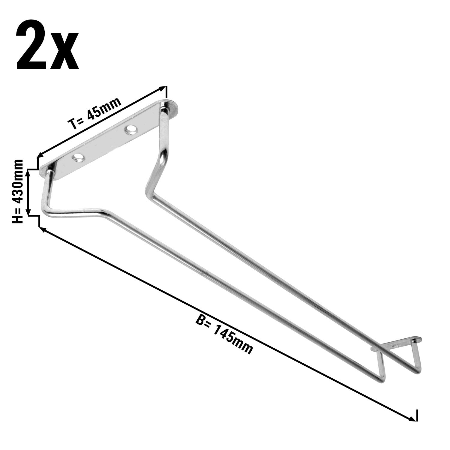 (2 броя) Стъклен рафт за окачване - Bar Professional - 30 x 11 cm - сребрист