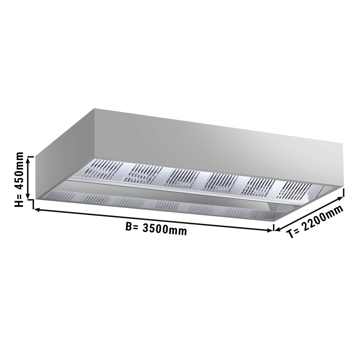 Induction hood for ceiling - 3.5 m - with filter and LED lamp