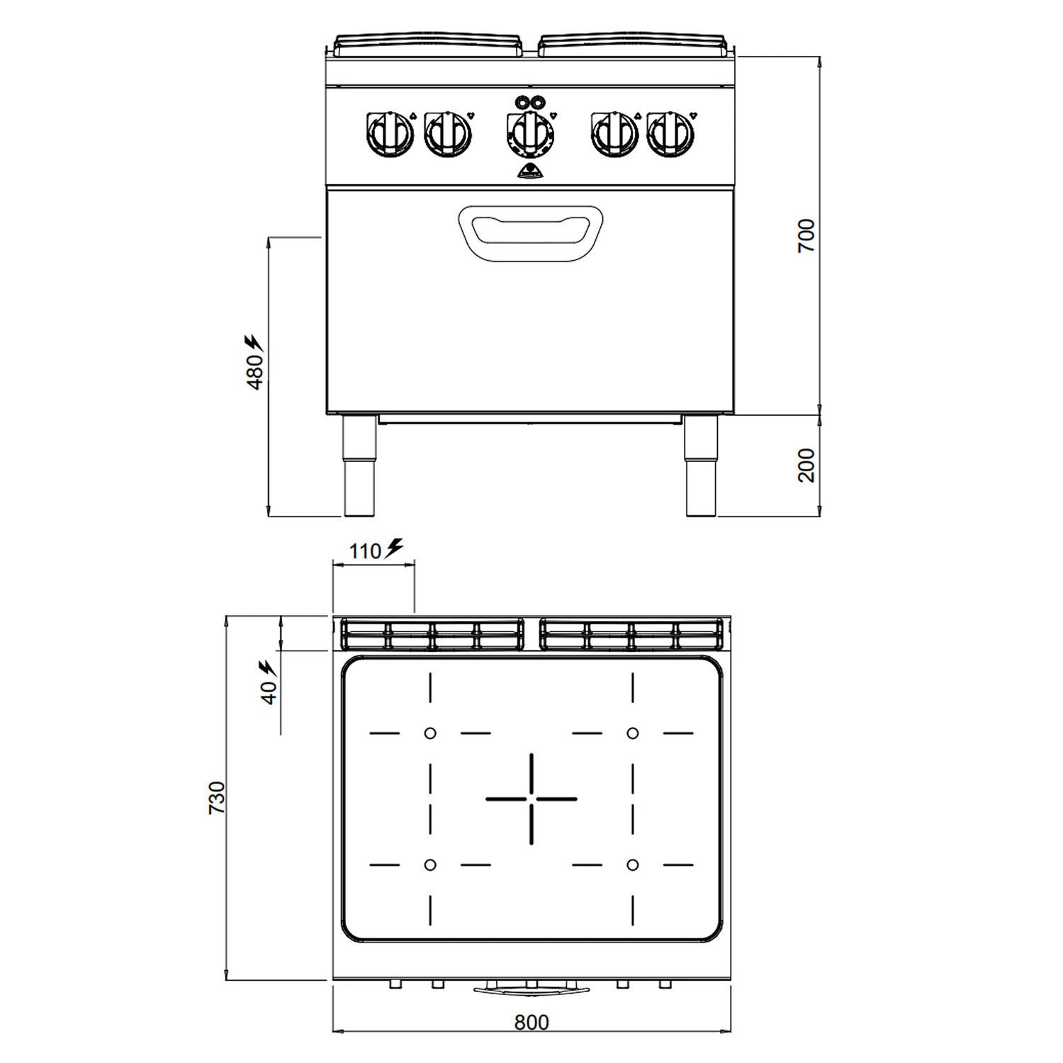 Инфрачервена печка - с 4 котлона (12,8 kW) и електрическа фурна (4,7 kW)