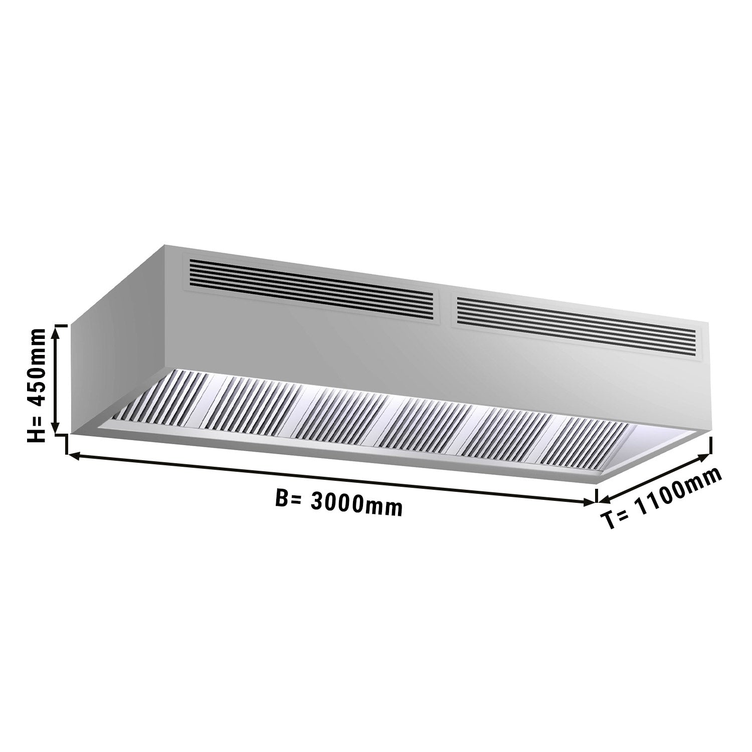 Induction box cover - 3.0 m - with filter and LED lamp