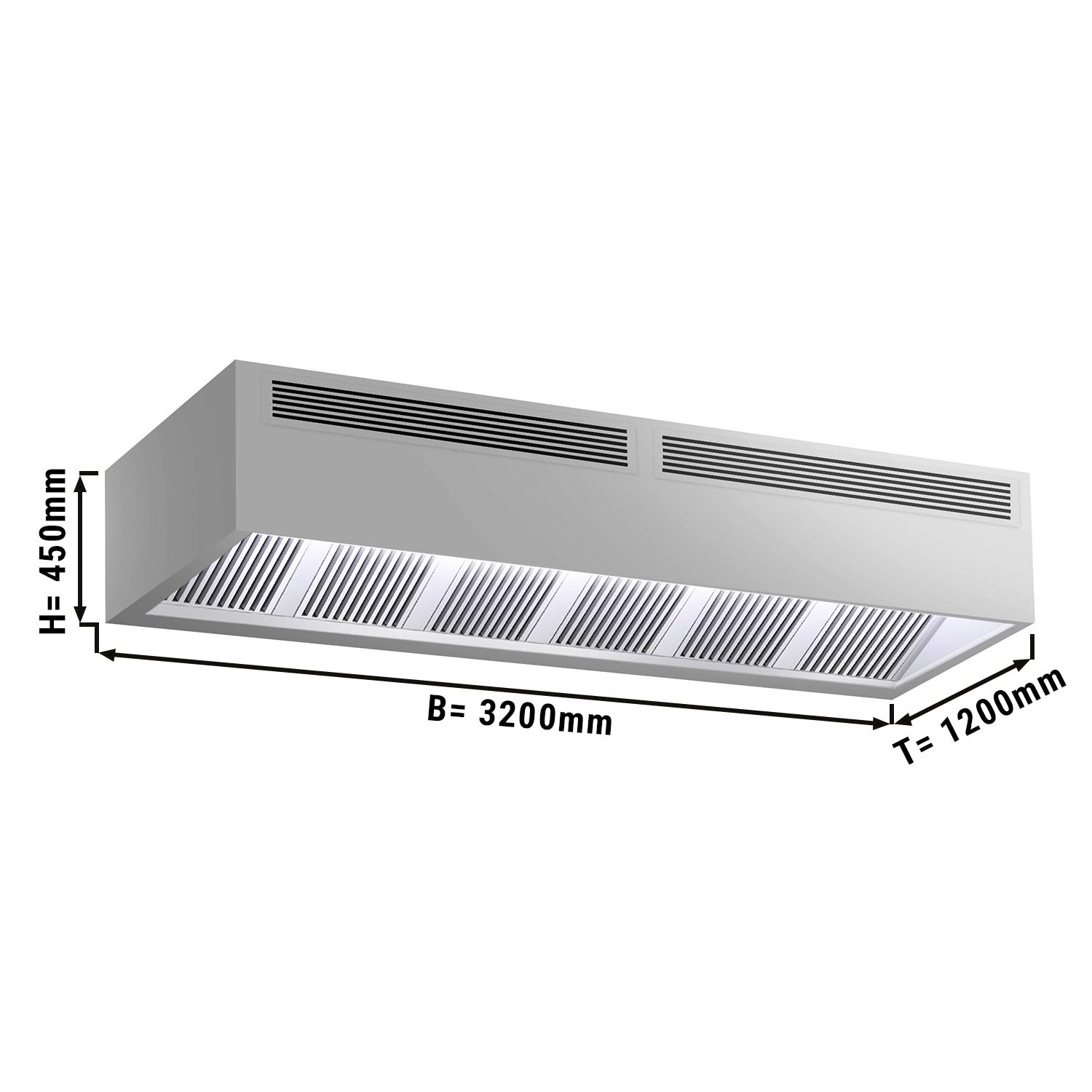 Induction box cover - 3.2 m - with filter and LED lamp