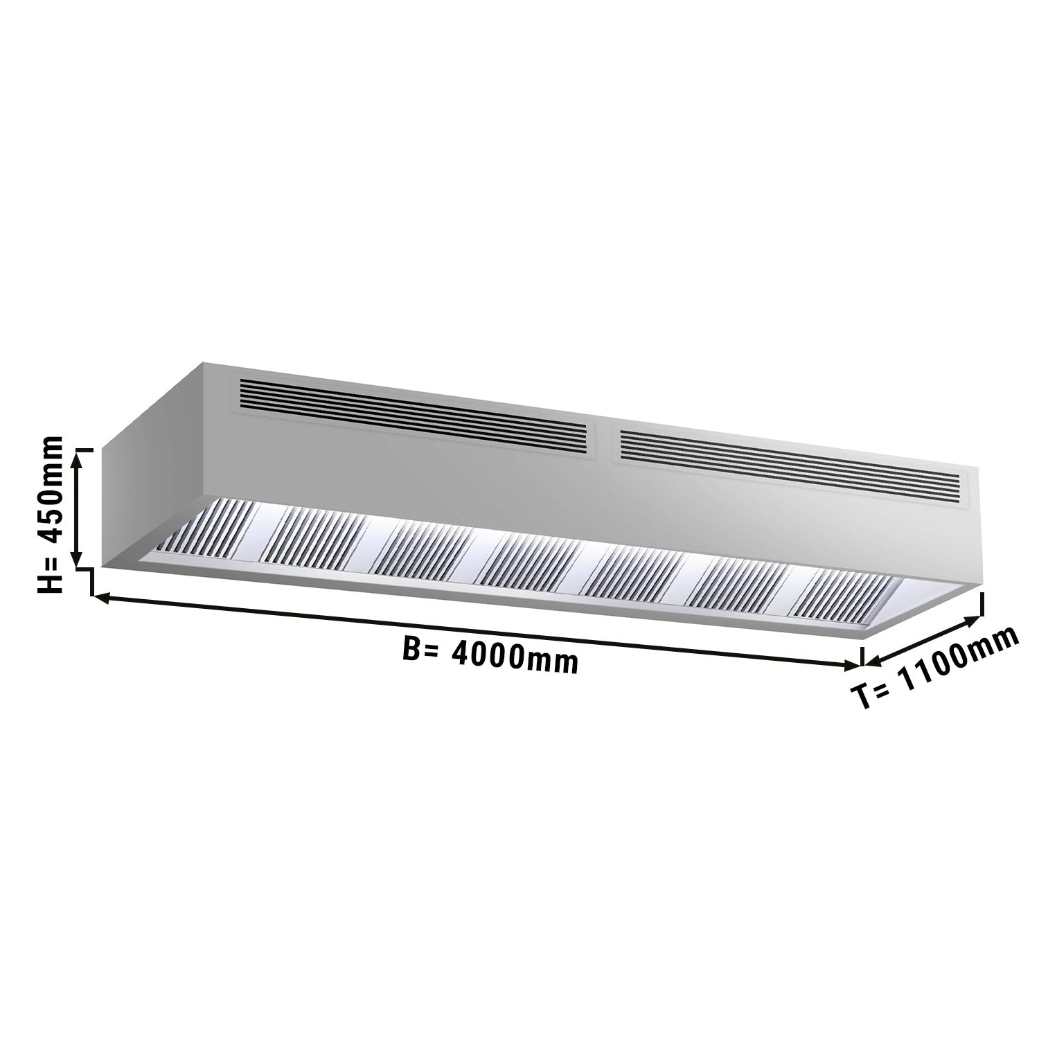 Induction box cover - 4.0 m - with filter and LED lamp