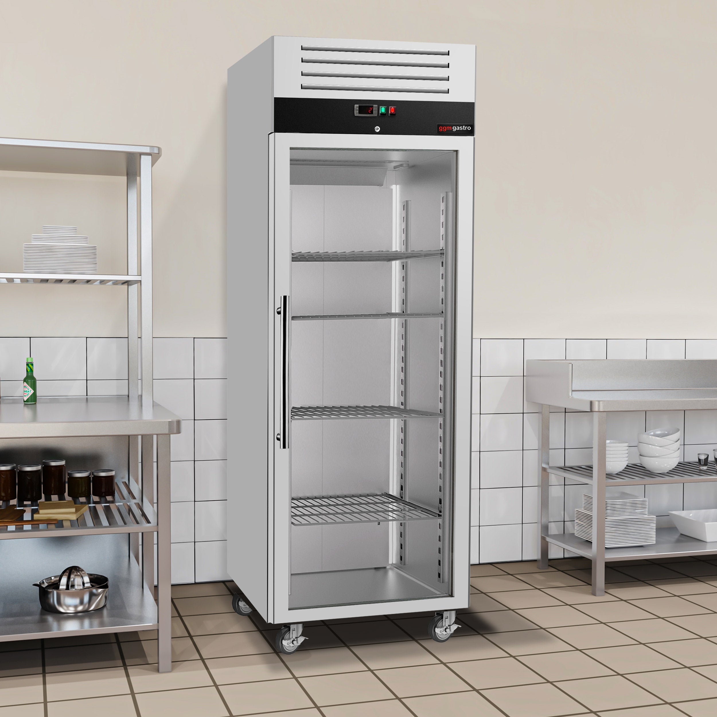 Refrigerator PREMIUM - 0.74 x 0.83 m - with 1 glass door