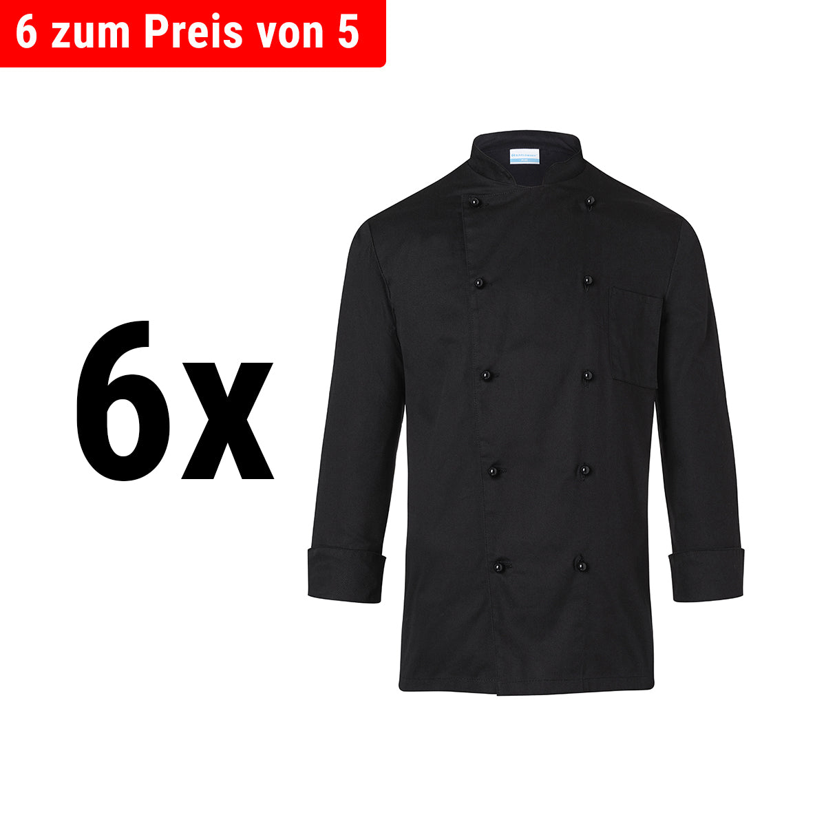 (6 pieces) Karlowsky Chef's Basic Jacket - Black - Size: XXL