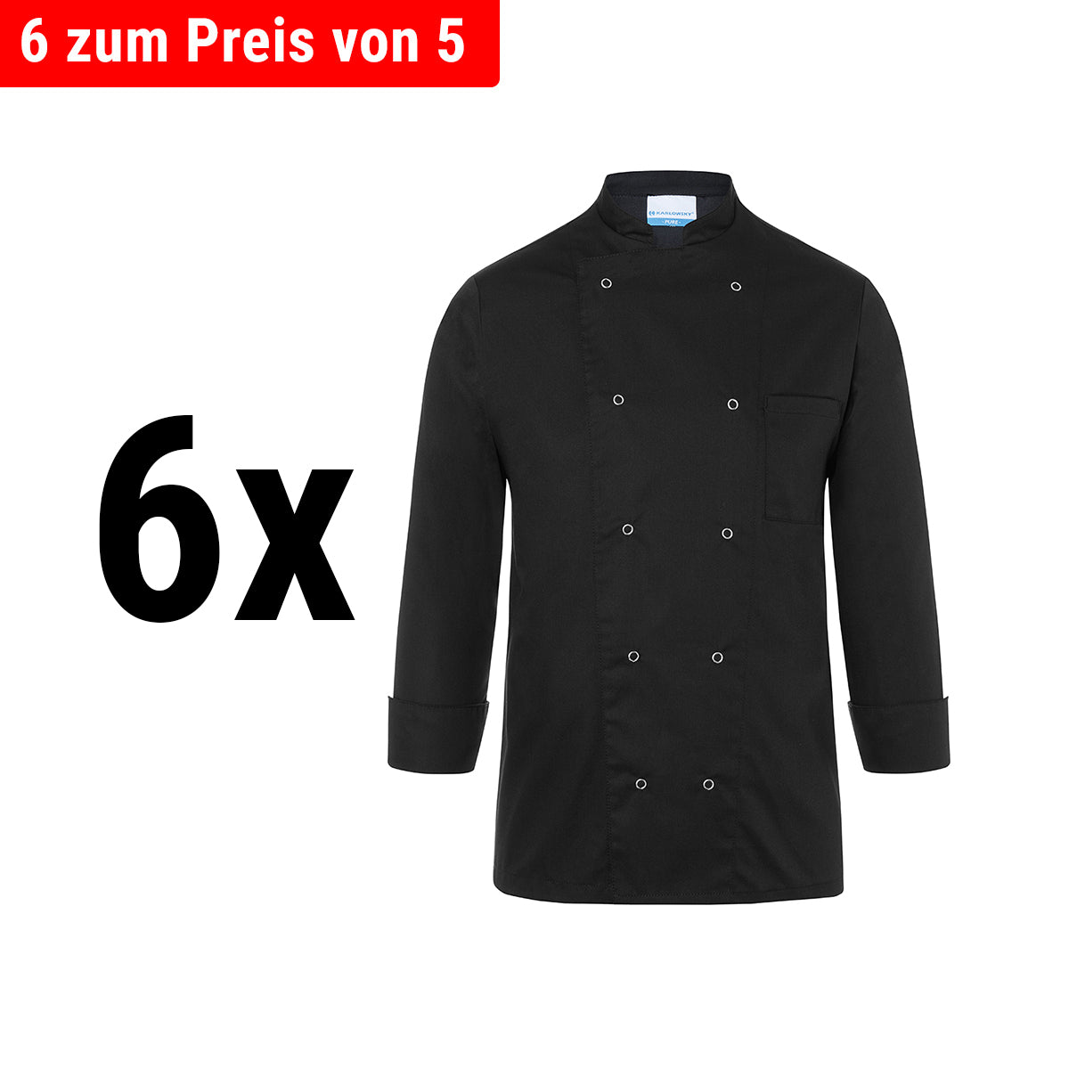 (6 pieces) Karlowsky Chef's Basic Jacket - Black - Size: XXL