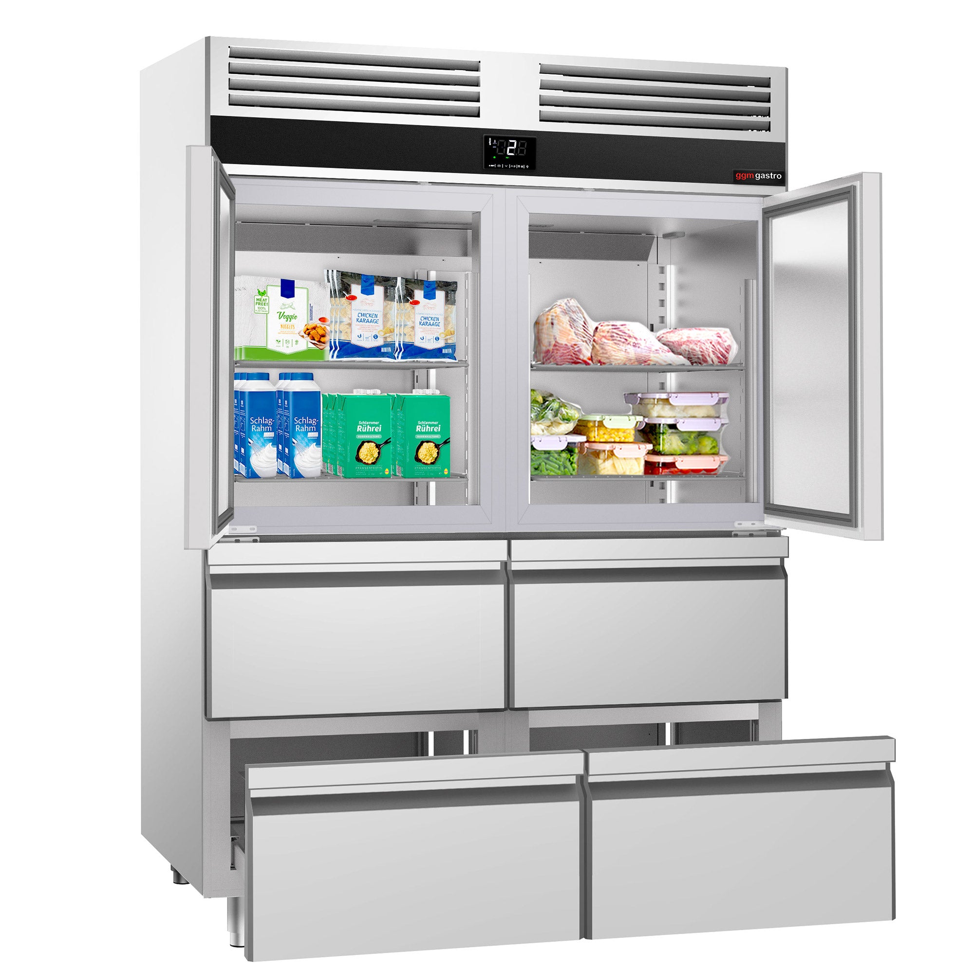 Refrigerator 1.4 x 0.81 m with 2 doors and 4 drawers 1/2 stainless steel