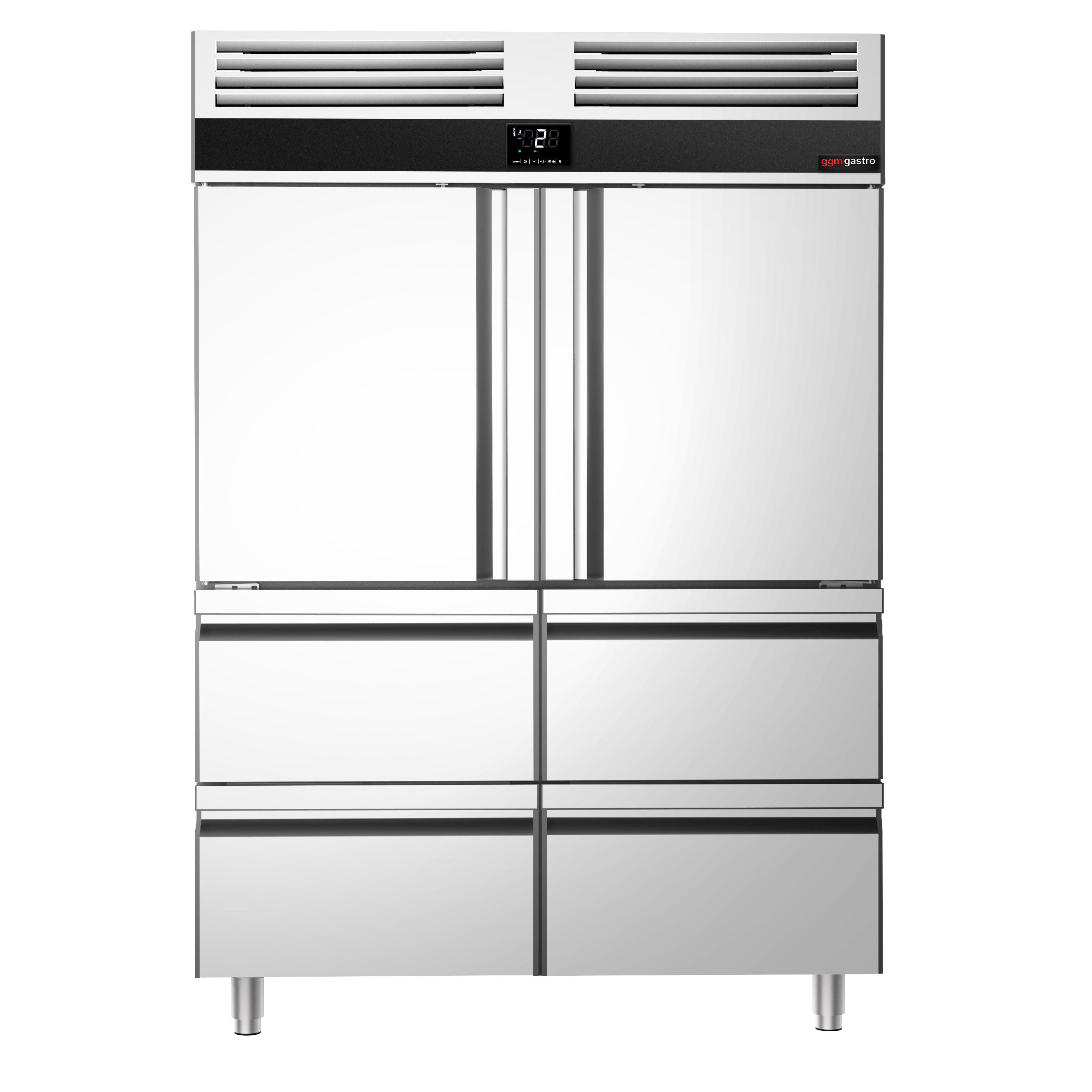 Refrigerator 1.4 x 0.81 m with 2 doors and 4 drawers 1/2 stainless steel