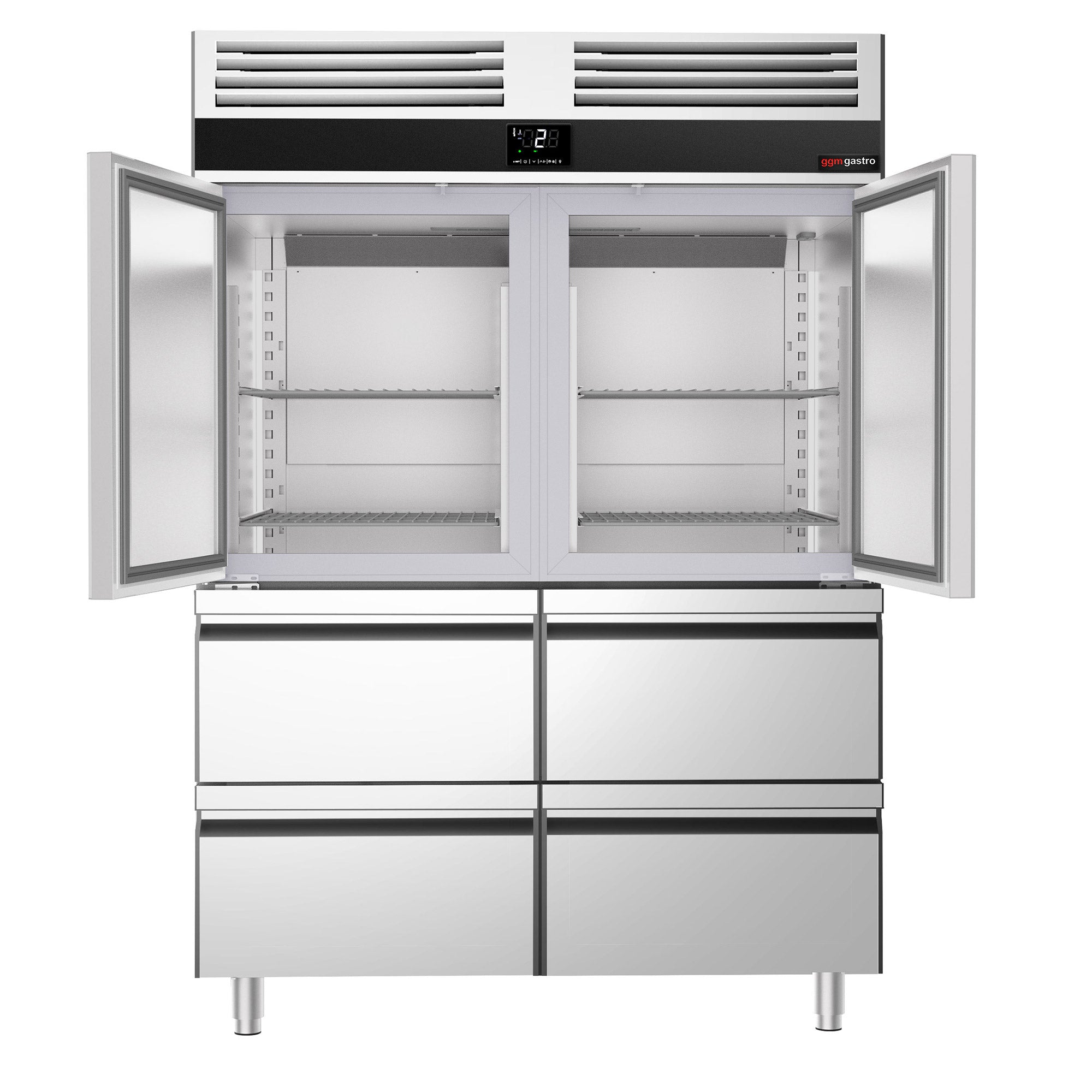 Refrigerator 1.4 x 0.81 m with 2 doors and 4 drawers 1/2 stainless steel