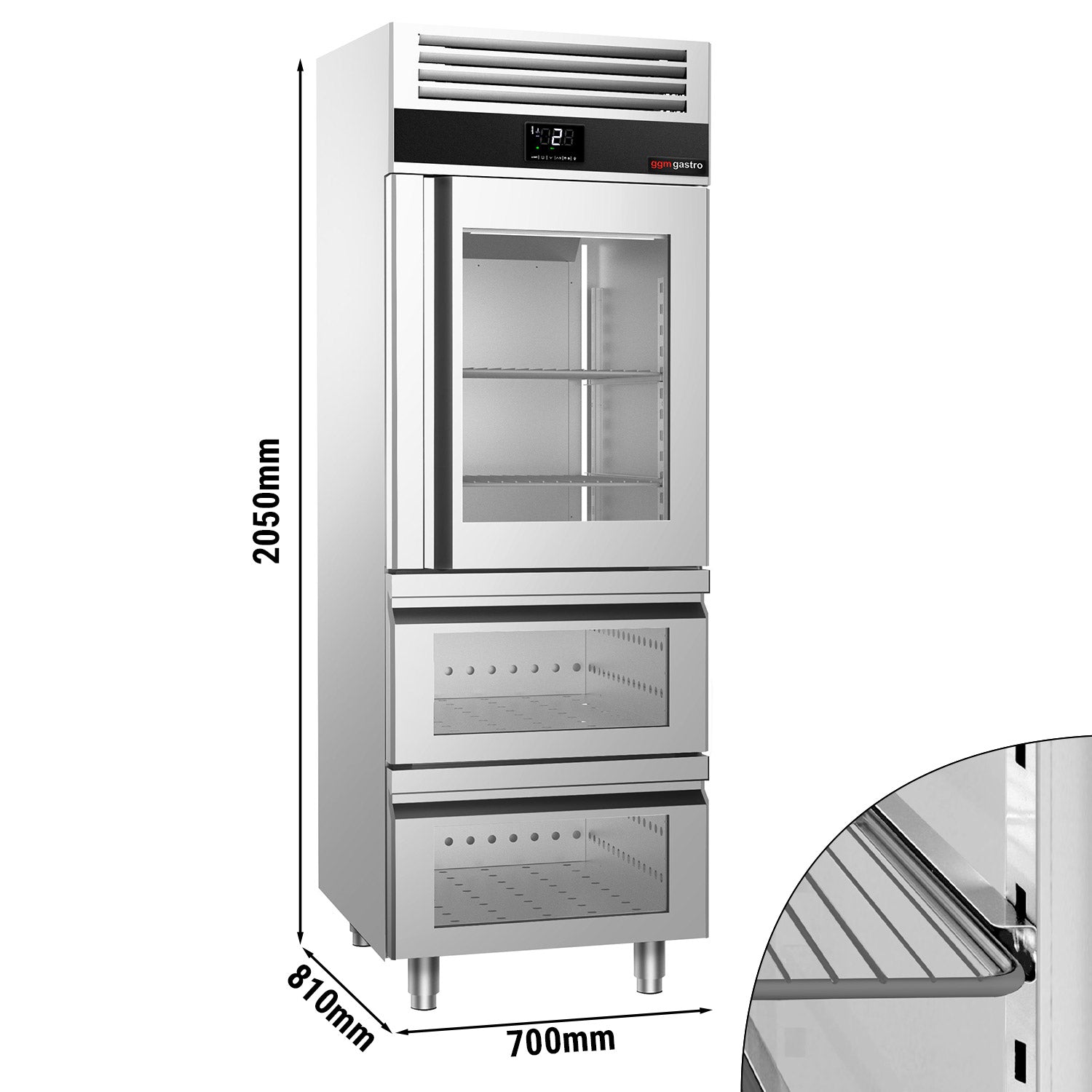 Хладилник 0.7 х 0.81м с 1 стъклена врата и 2 стъклени чекмеджета