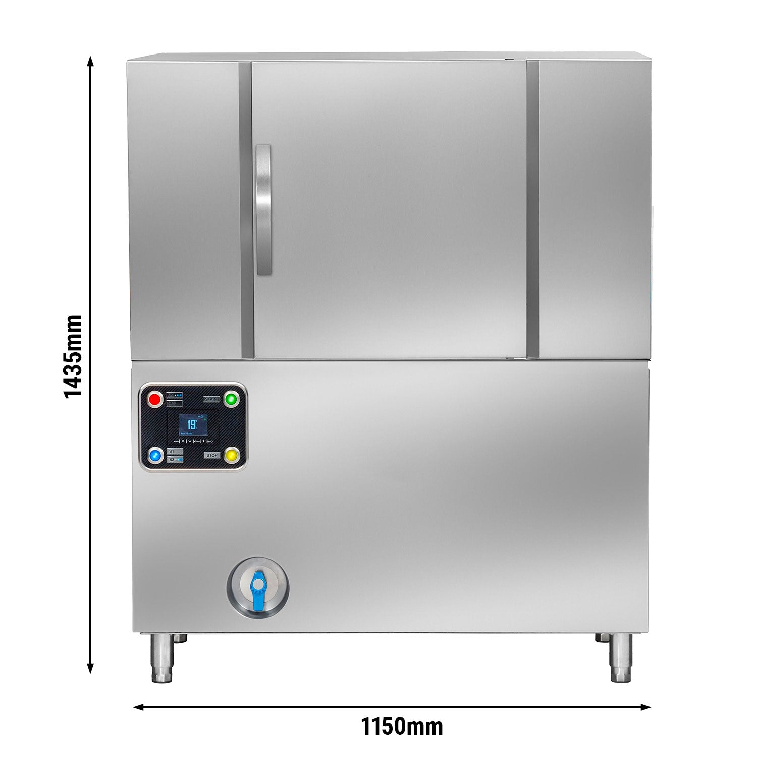 Rack conveyor dishwasher 11.25 kW - with detergent pump including RIGHT inlet table and outlet table