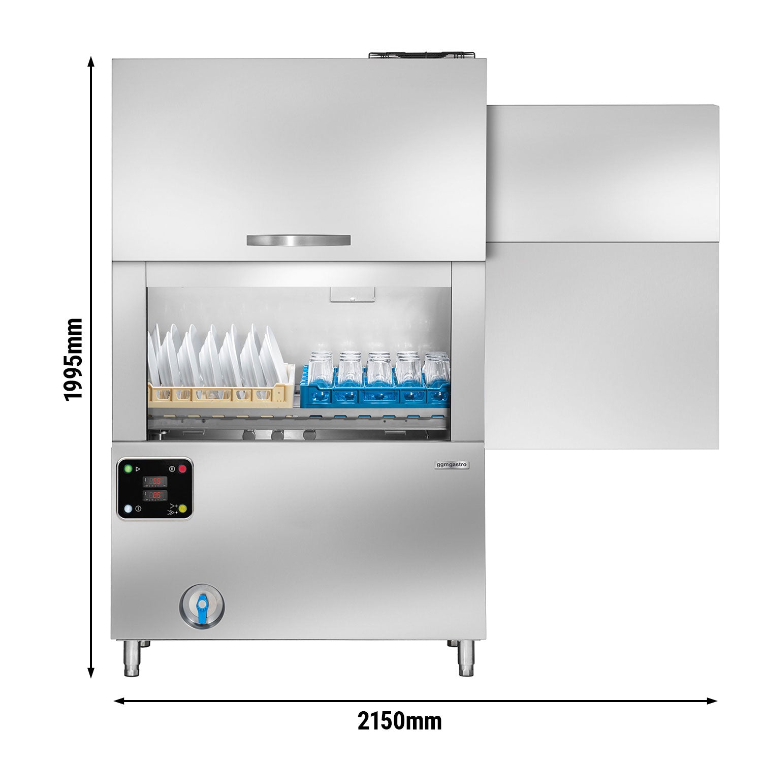 Dishwasher with conveyor rack 11.25kW - with detergent pump + inlet table RIGHT and outlet table + dryer