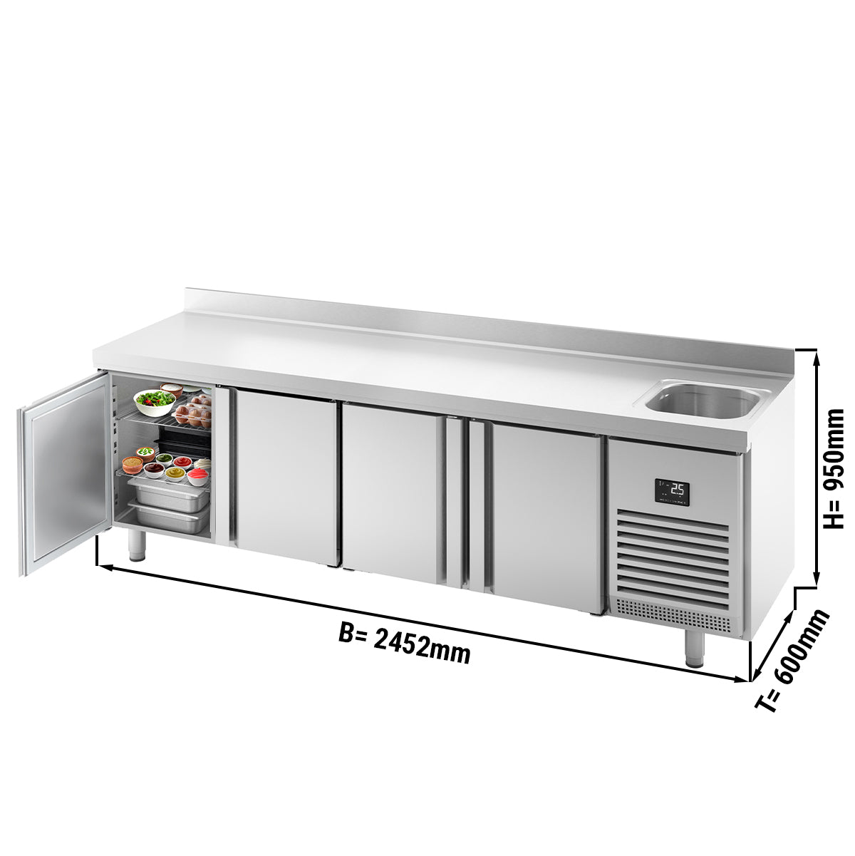 Cooling table - with 1 sink, 4 doors and back