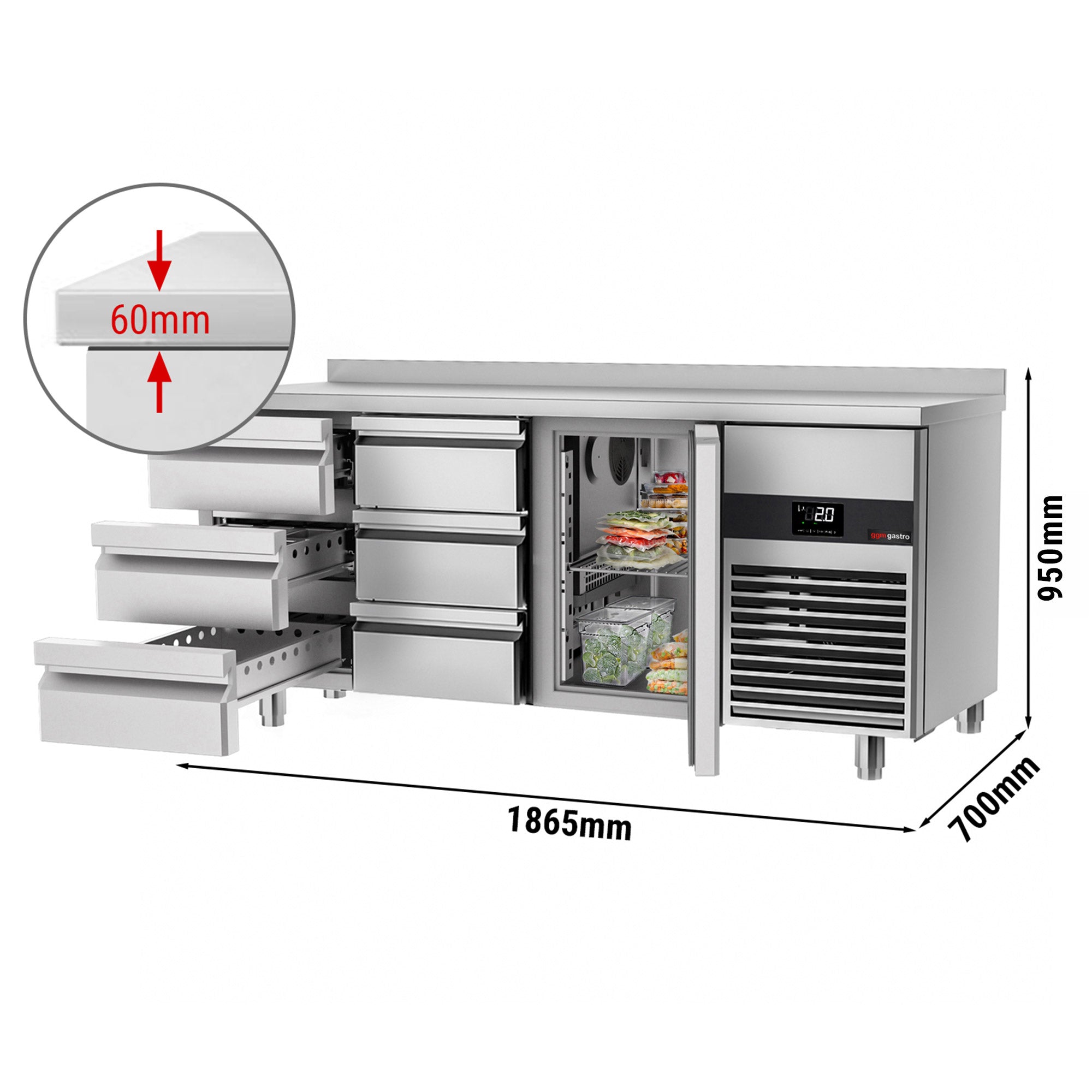 Refrigerator PREMIUM - 1.86 x 0.7 m - with 1 door and 6 drawers 1/3