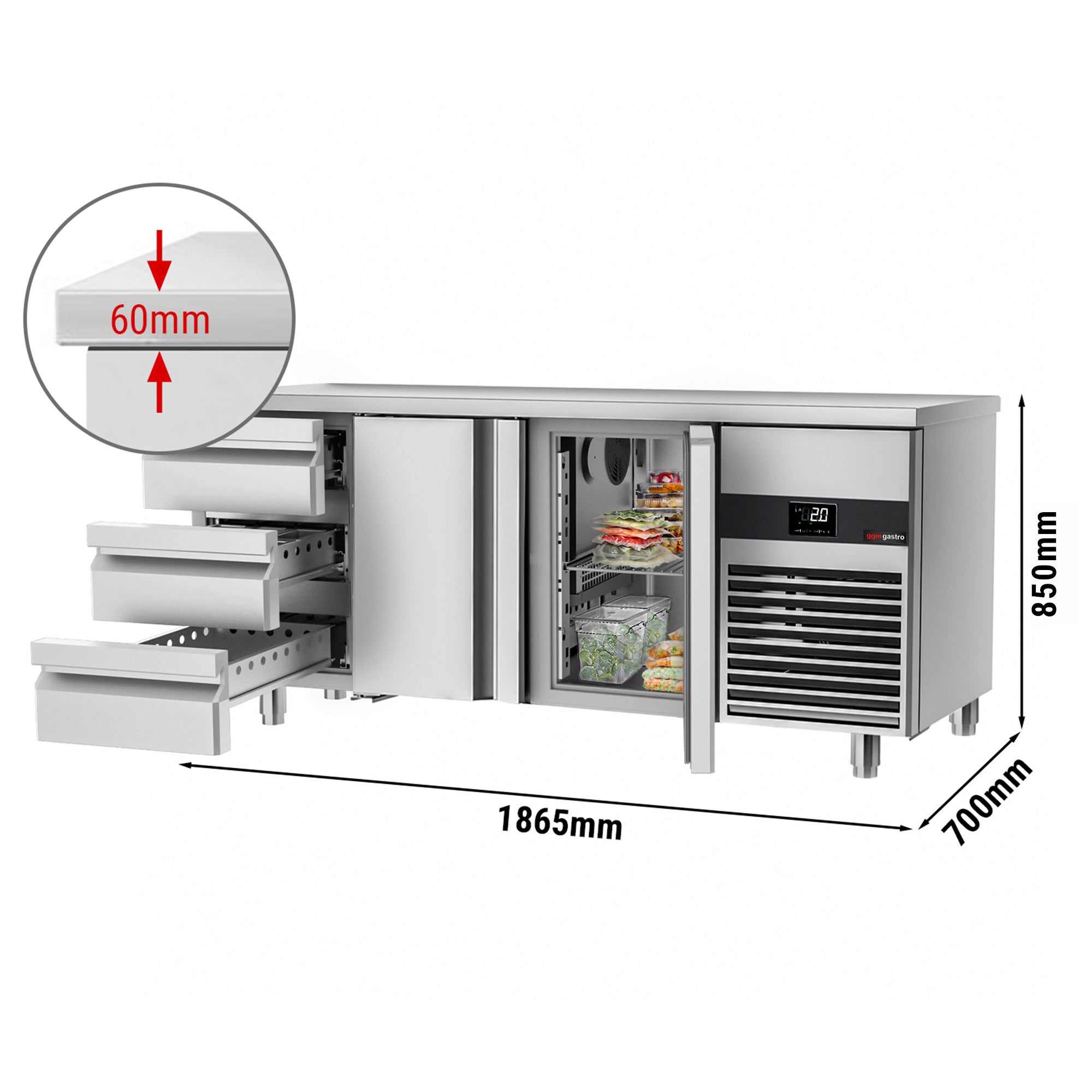 Refrigerator table PREMIUM - 1.86 x 0.7 m - with 6 drawers 1/2 PREMIUM - 1.86 x 0.7 m - with 2 doors and 3 drawers 1/3