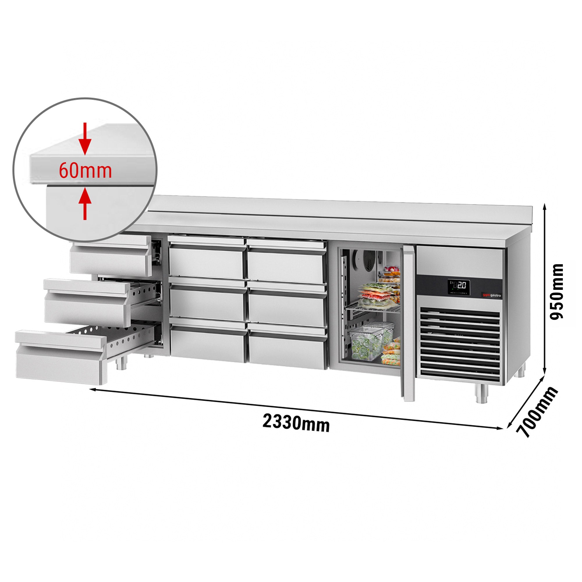 Refrigerator PREMIUM - 2.3 x 0.7 m - with 1 door and 9 drawers 1/3