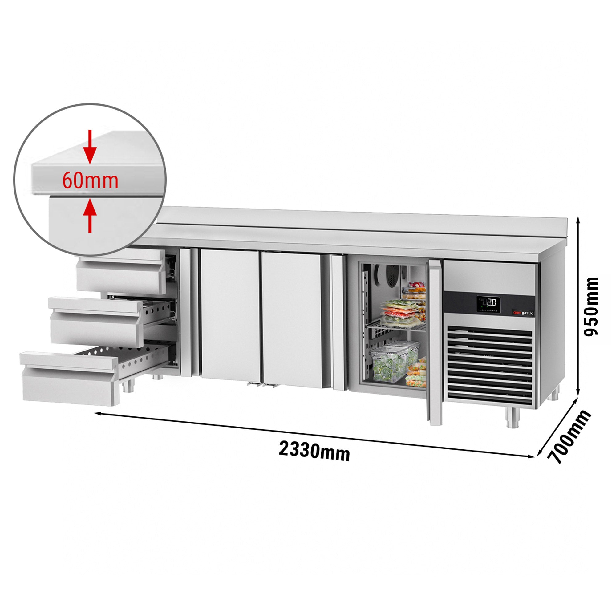 Refrigerator PREMIUM - 2.3 x 0.7 m - with 3 doors and 3 drawers 1/3