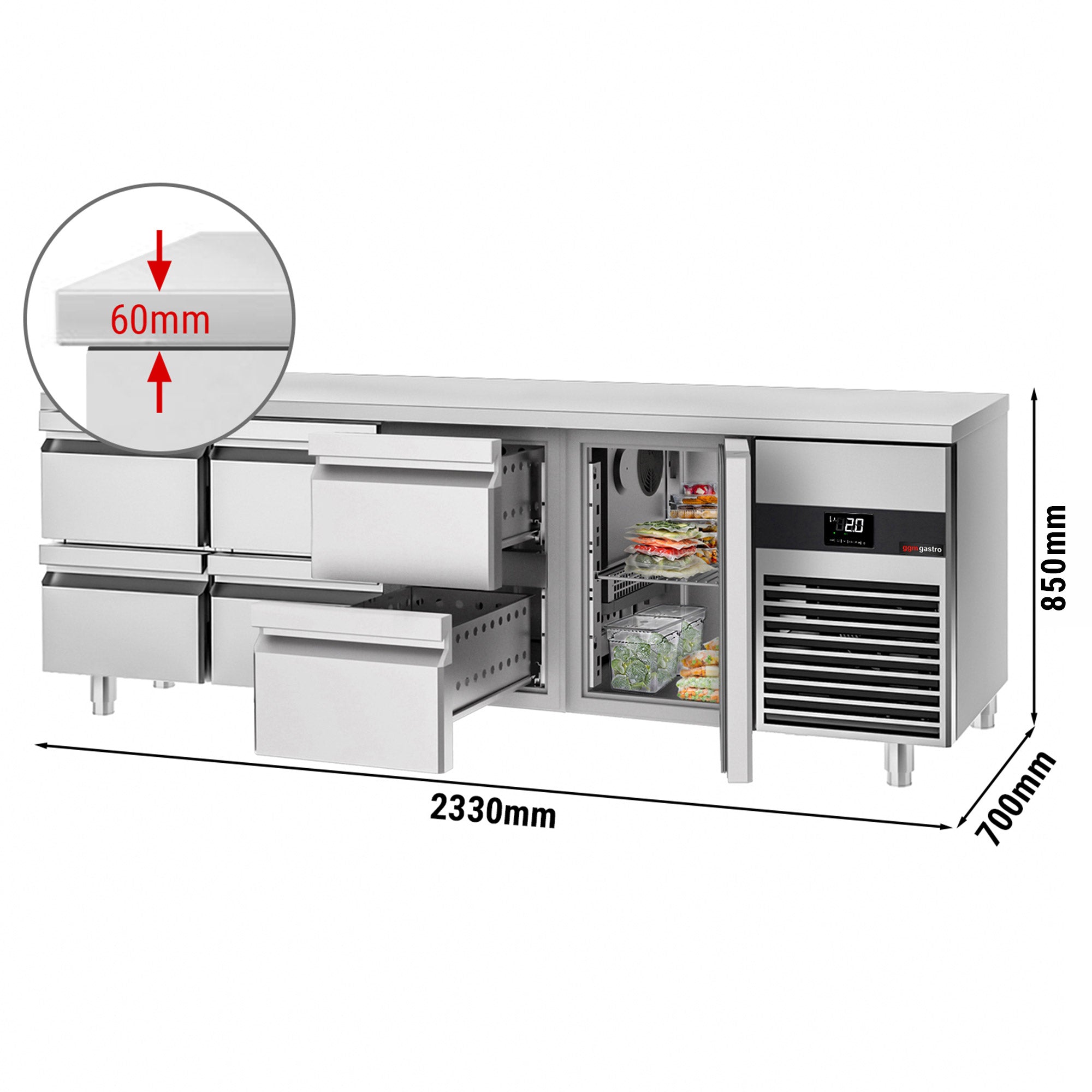 Refrigerator PREMIUM - 2.3 x 0.7 m - with 1 door and 6 drawers 1/2