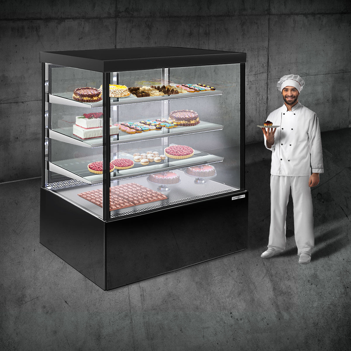 Pastry showcase/ Refrigerated showcase - 1.2 m - 950 l - c 3 shelves (LED)