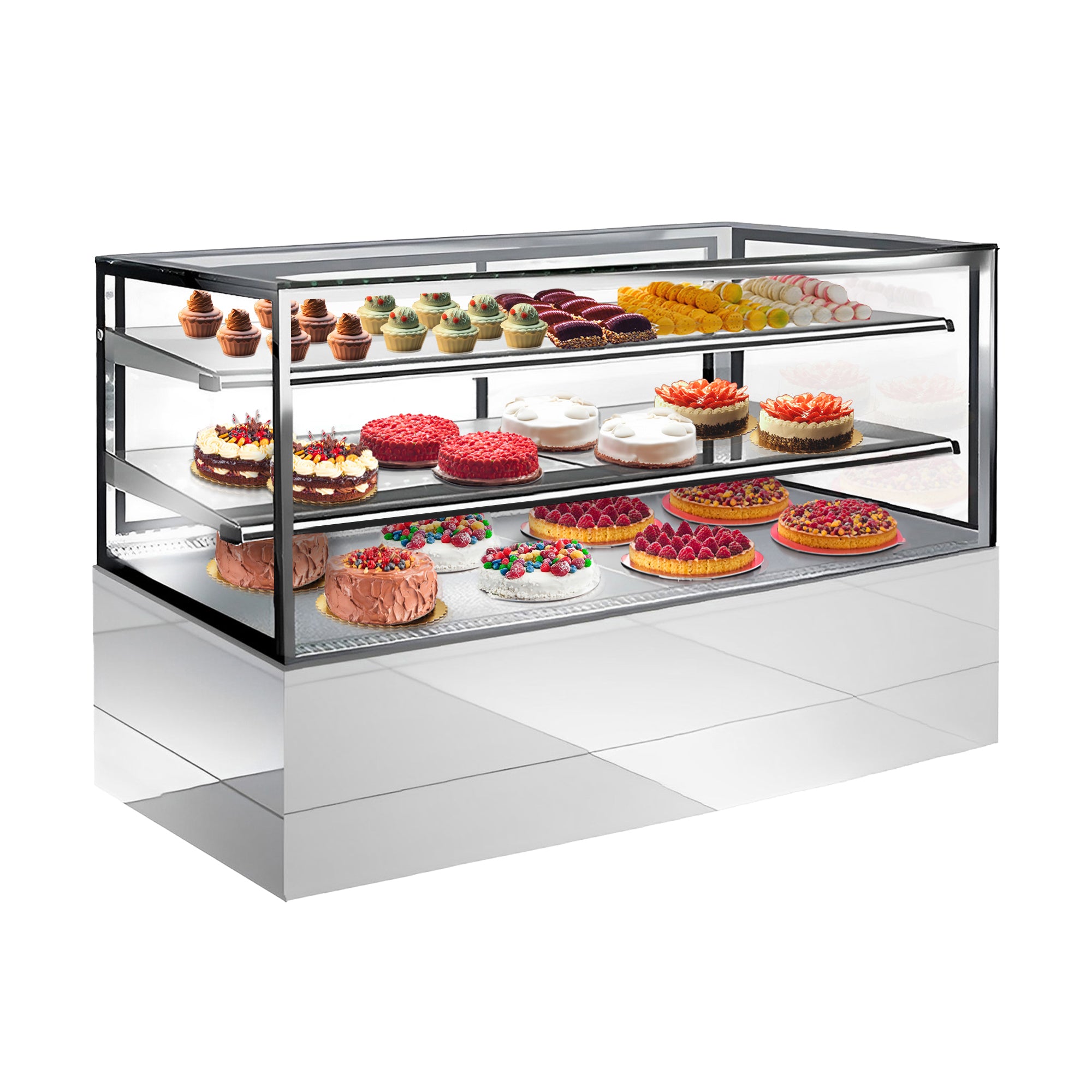 Хладилник за торти 1,5 м - 2 рафта - ъглово предно стъкло (LED)